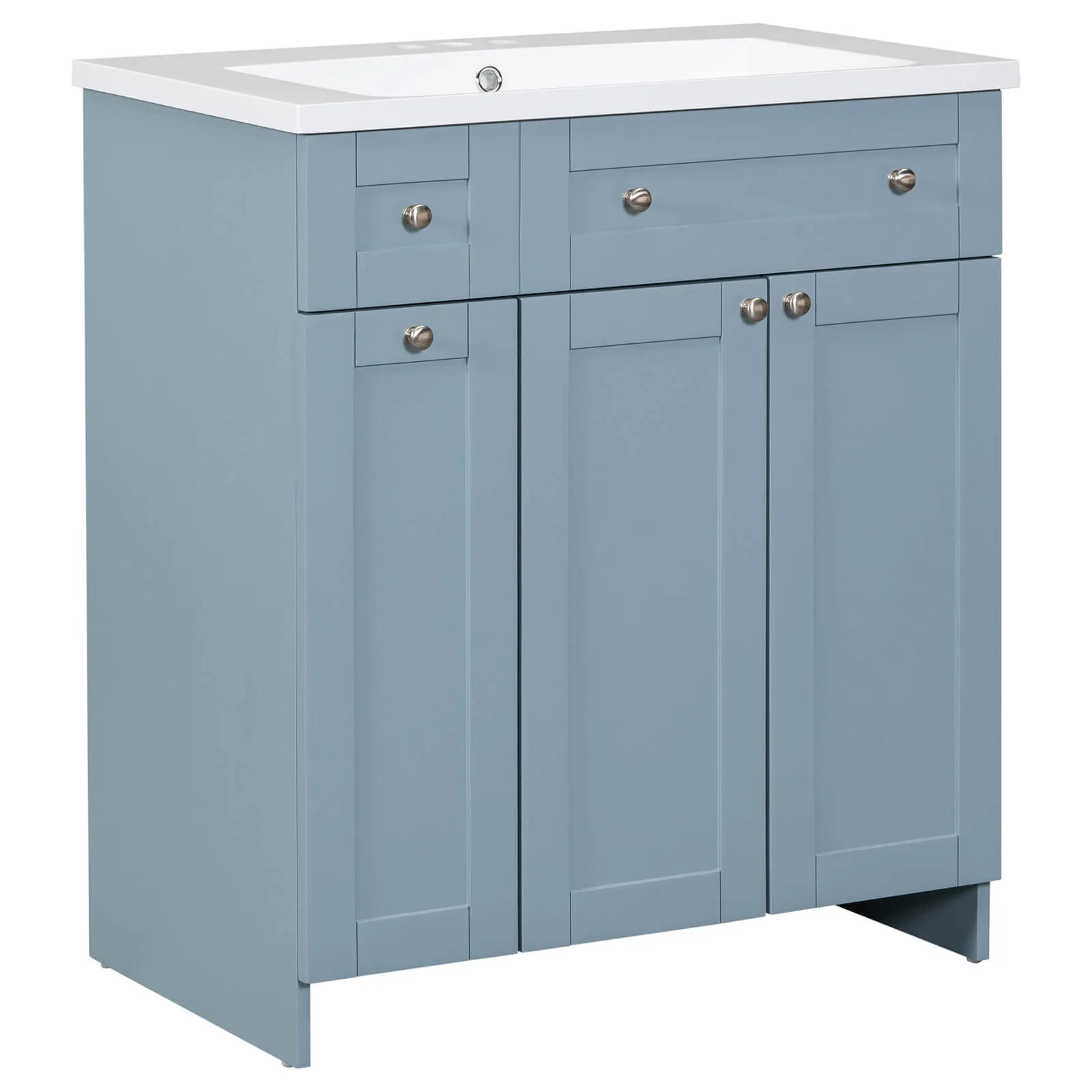 30" Blue Gray Bathroom Vanity with Soft-Close Doors