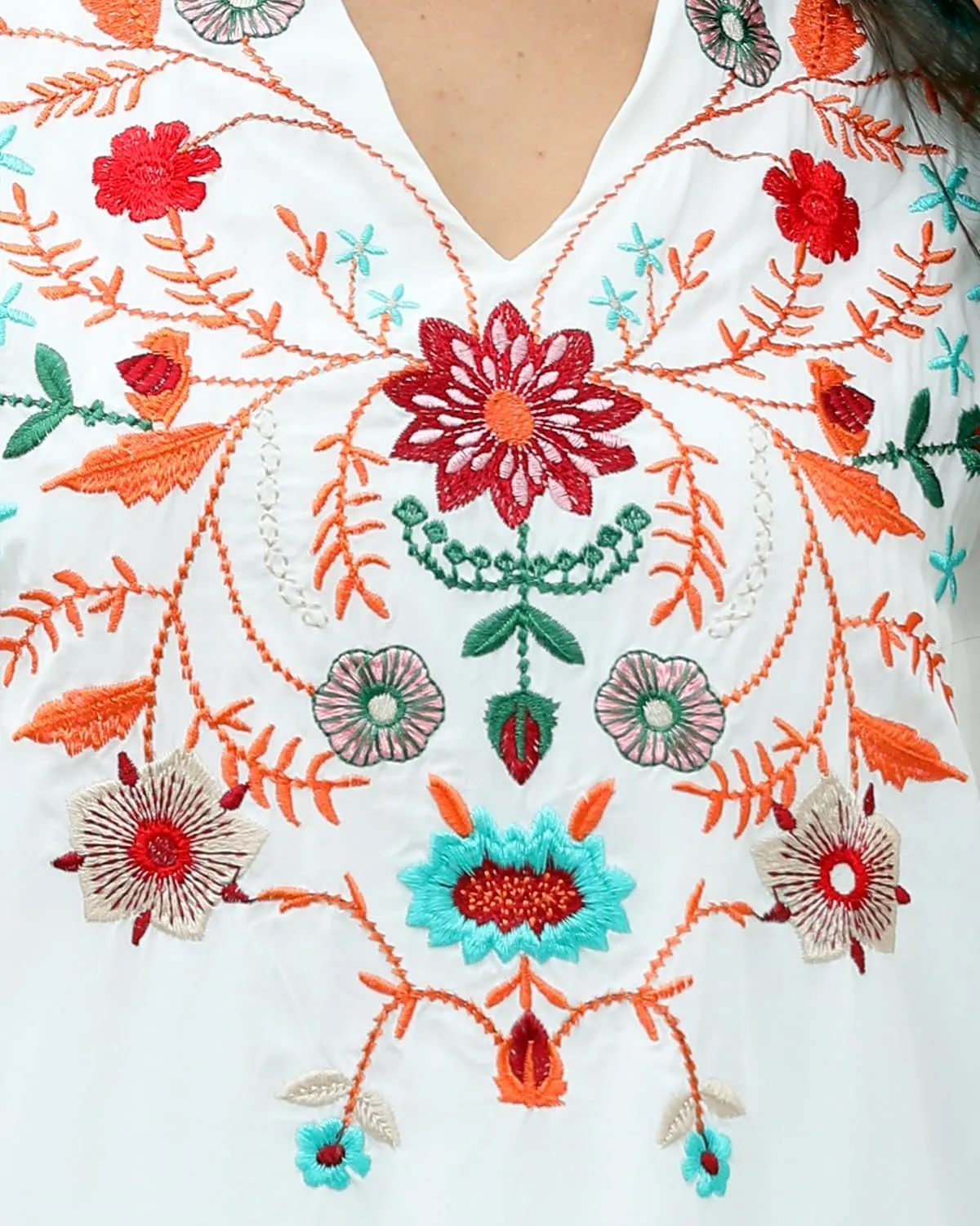 AK Women's Summer V Neck Boho Embroidered Mexican Shirts Short Sleeve Casual Tops Blouse