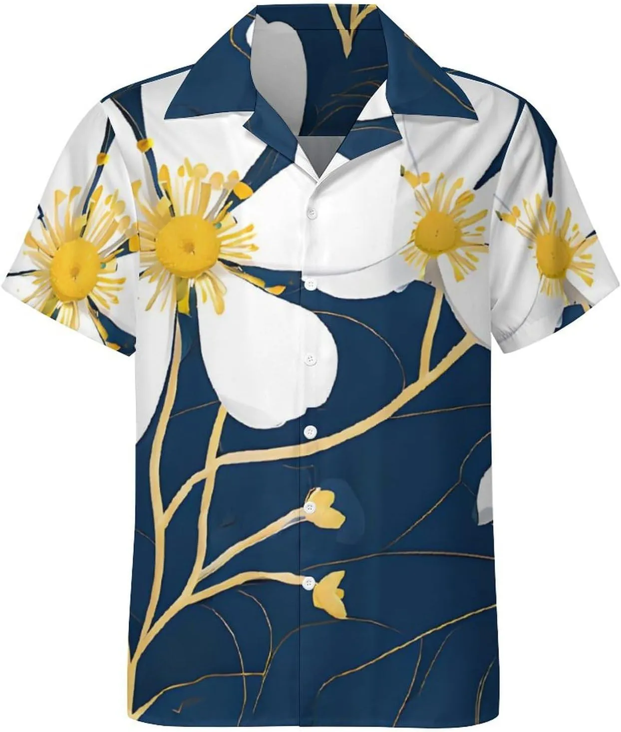 Artistic Daisy Floral Print Cuban Collar Shirt Classic Design for Comfort and Style