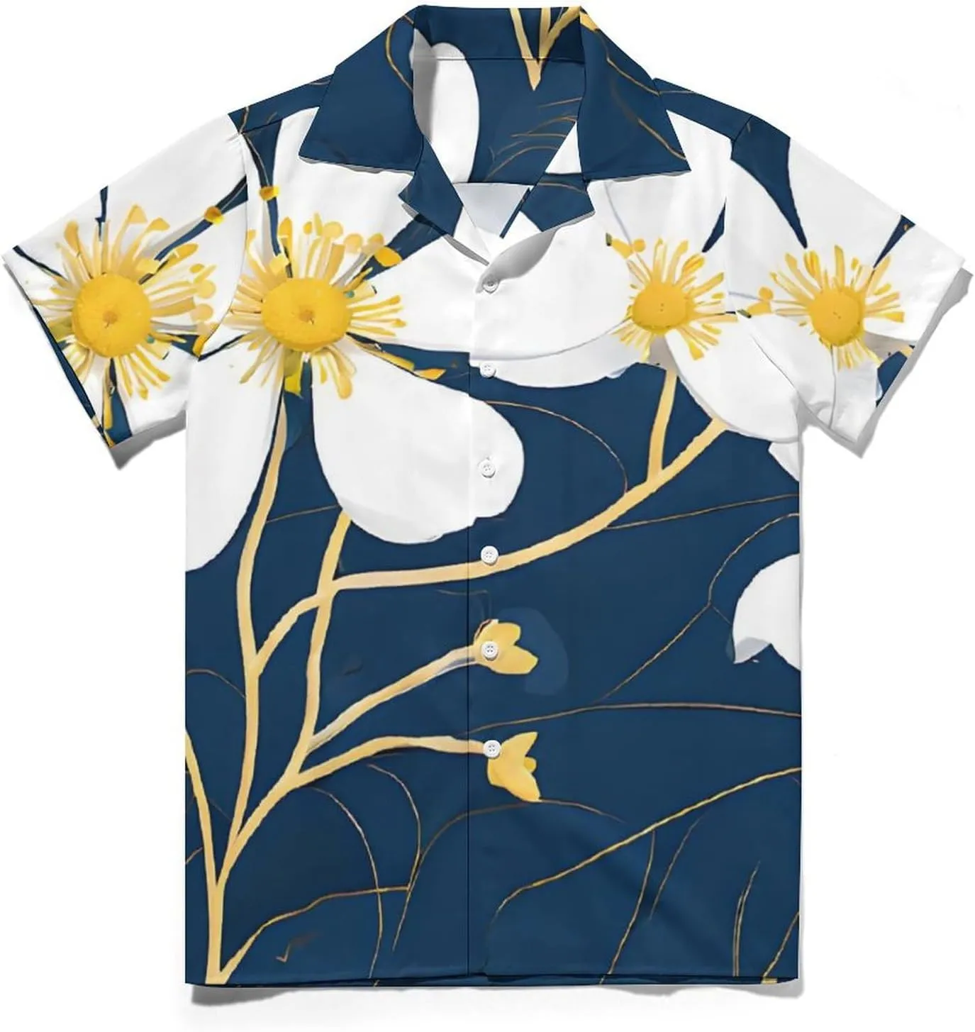 Artistic Daisy Floral Print Cuban Collar Shirt Classic Design for Comfort and Style