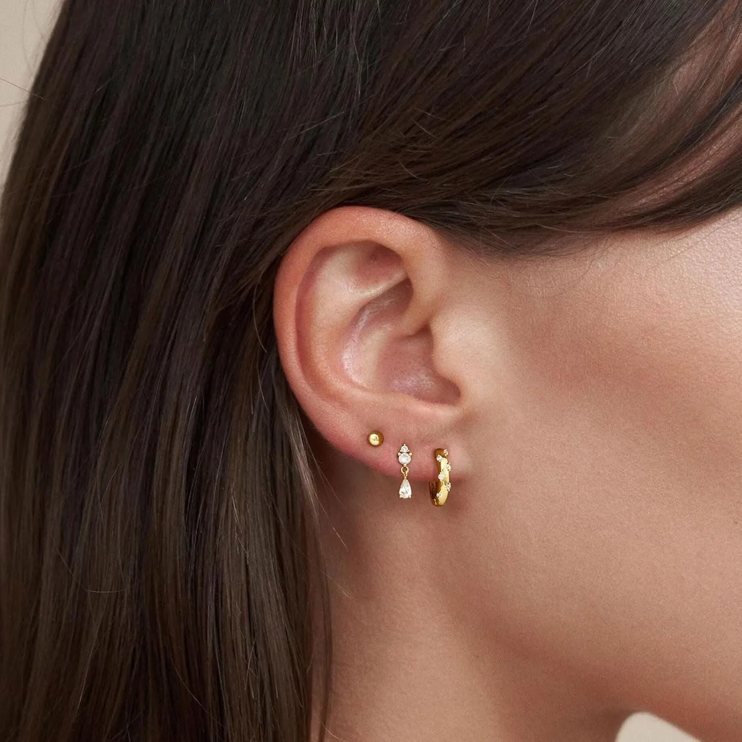BERISO 14K Gold Hoop Earrings for Women - Hypoallergenic Small Huggie Hoops Cartilage Earrings Set Cute Cubic Zirconia Dangle Stud Earrings Jewelry Gifts