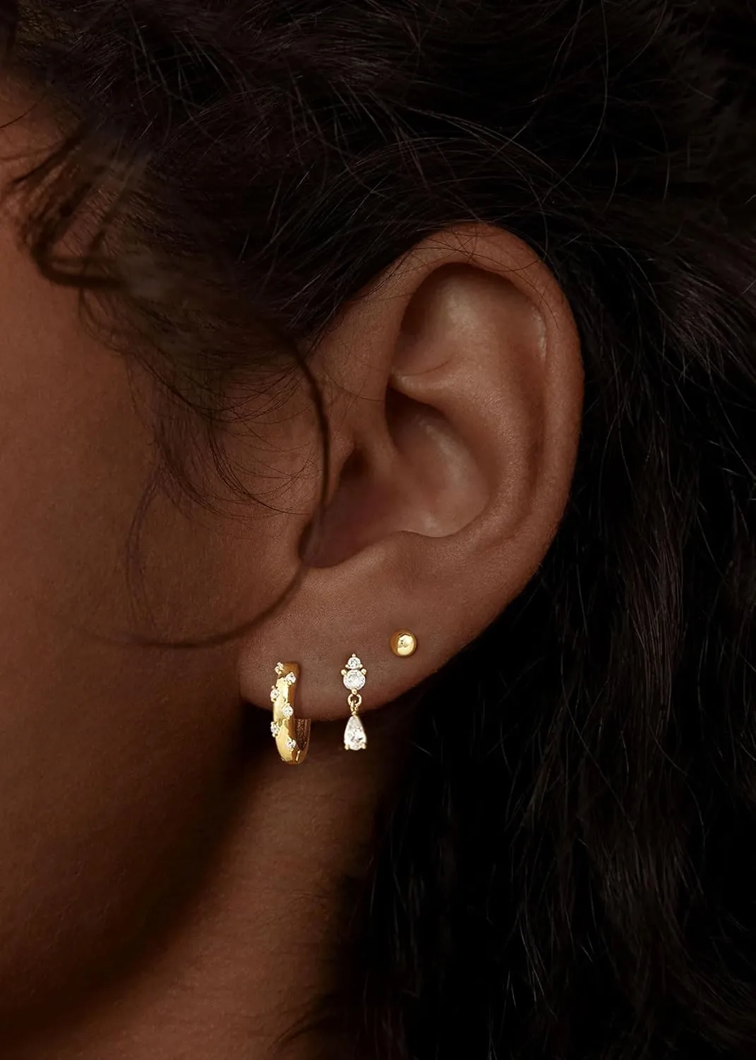 BERISO 14K Gold Hoop Earrings for Women - Hypoallergenic Small Huggie Hoops Cartilage Earrings Set Cute Cubic Zirconia Dangle Stud Earrings Jewelry Gifts
