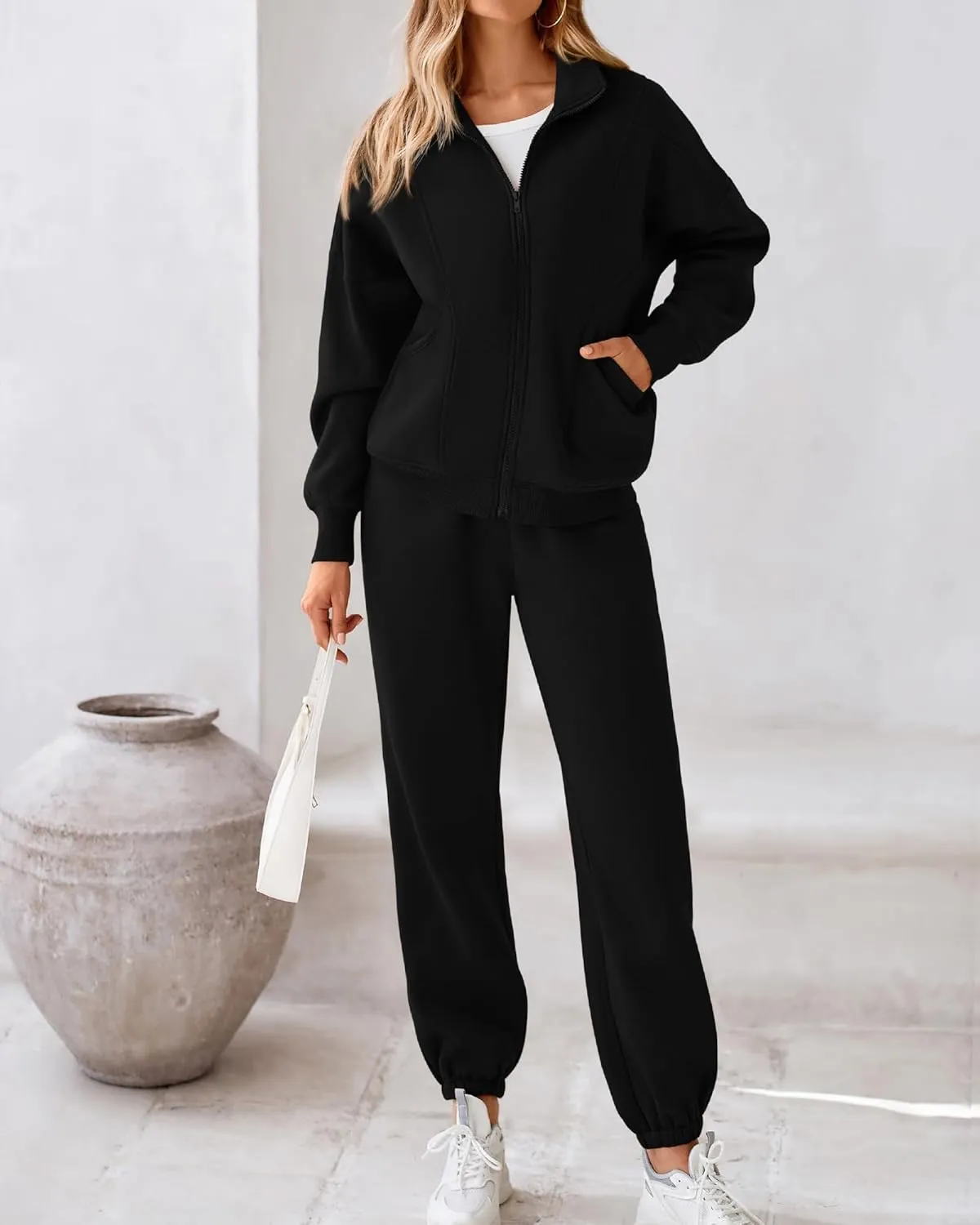 BTFBM Womens Sweatsuits 2 Piece Set 2025 Fleece Long Sleeve Zip Up Sweatshirt Sweatpants Winter Fall Outfits Jogger Sets