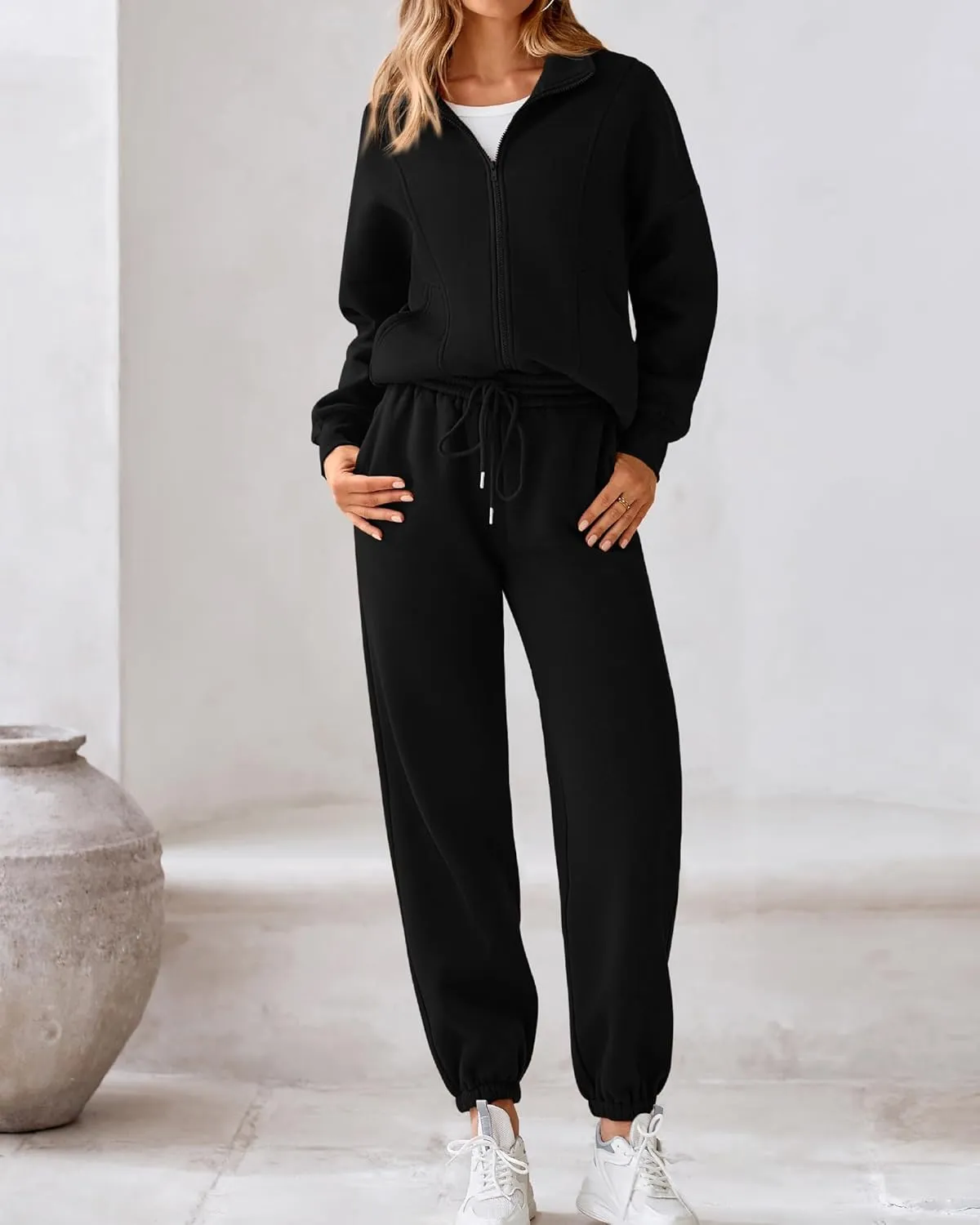 BTFBM Womens Sweatsuits 2 Piece Set 2025 Fleece Long Sleeve Zip Up Sweatshirt Sweatpants Winter Fall Outfits Jogger Sets