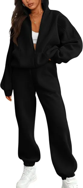 BTFBM Womens Sweatsuits 2 Piece Set 2025 Fleece Long Sleeve Zip Up Sweatshirt Sweatpants Winter Fall Outfits Jogger Sets