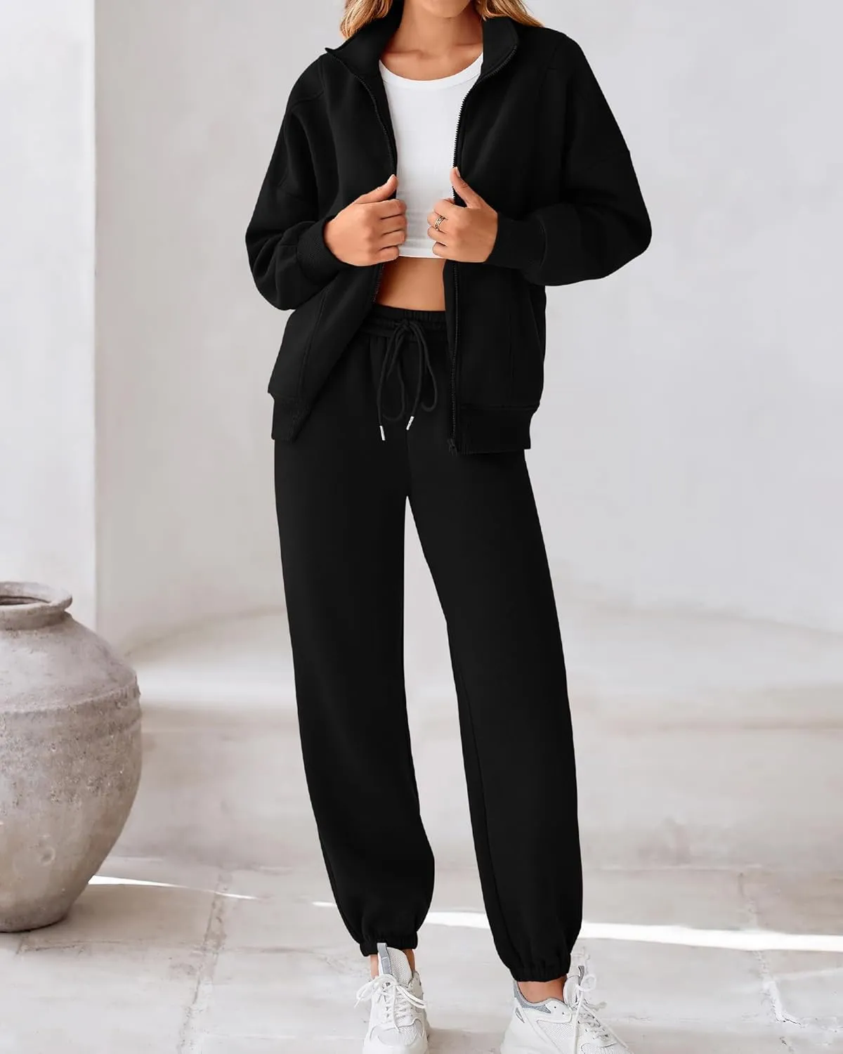BTFBM Womens Sweatsuits 2 Piece Set 2025 Fleece Long Sleeve Zip Up Sweatshirt Sweatpants Winter Fall Outfits Jogger Sets