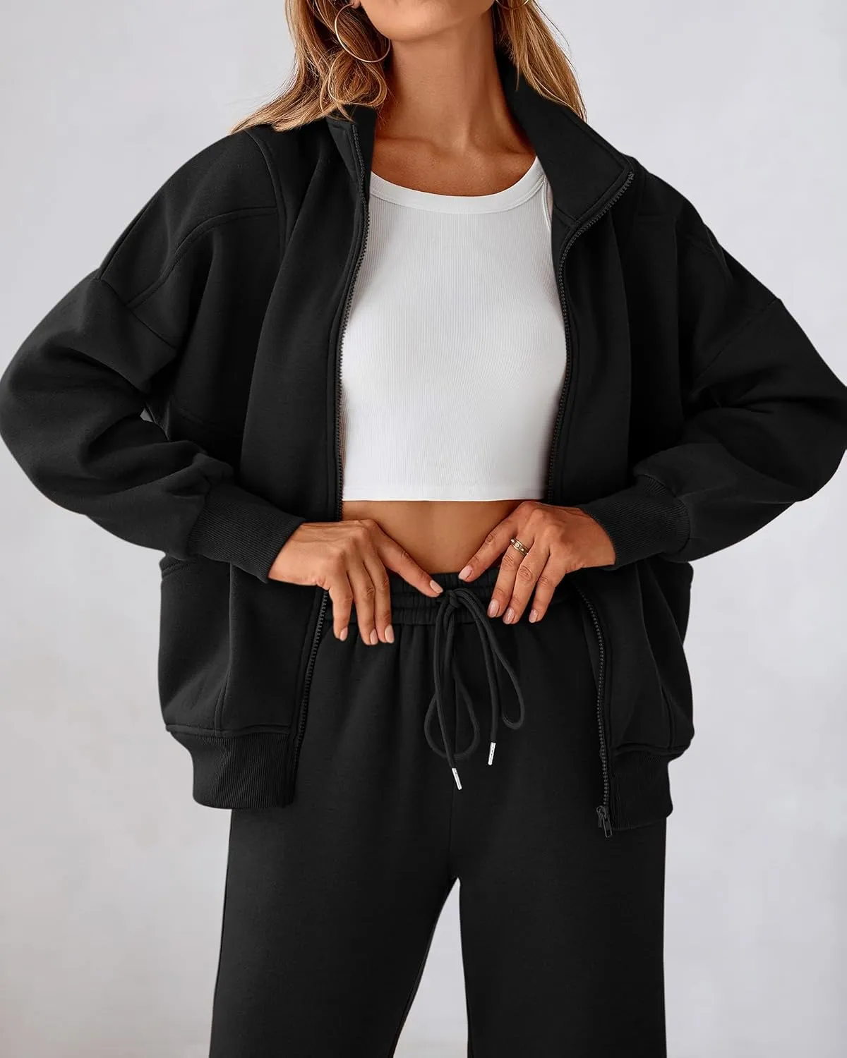 BTFBM Womens Sweatsuits 2 Piece Set 2025 Fleece Long Sleeve Zip Up Sweatshirt Sweatpants Winter Fall Outfits Jogger Sets