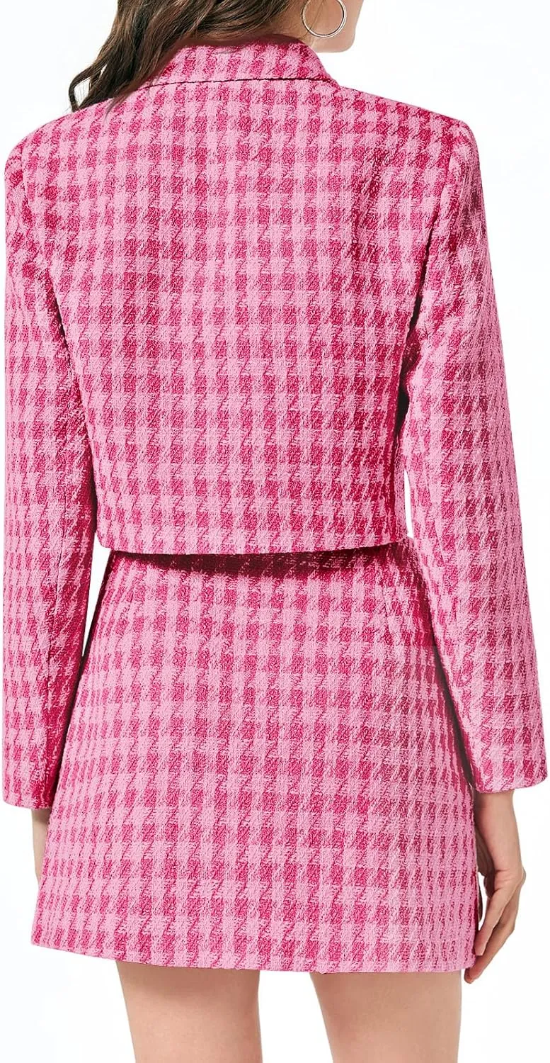Cicy Bell Womens Cropped Tweed Blazer Sets 2 Piece Outfits and Mini Skirt Sets Business Casual Suits