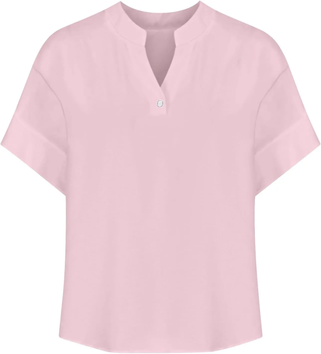 Cotton Linen Shirts for Women 2025 Summer Short Sleeve V Neck Button Down Tops Dressy Casual Oversized Tshirts