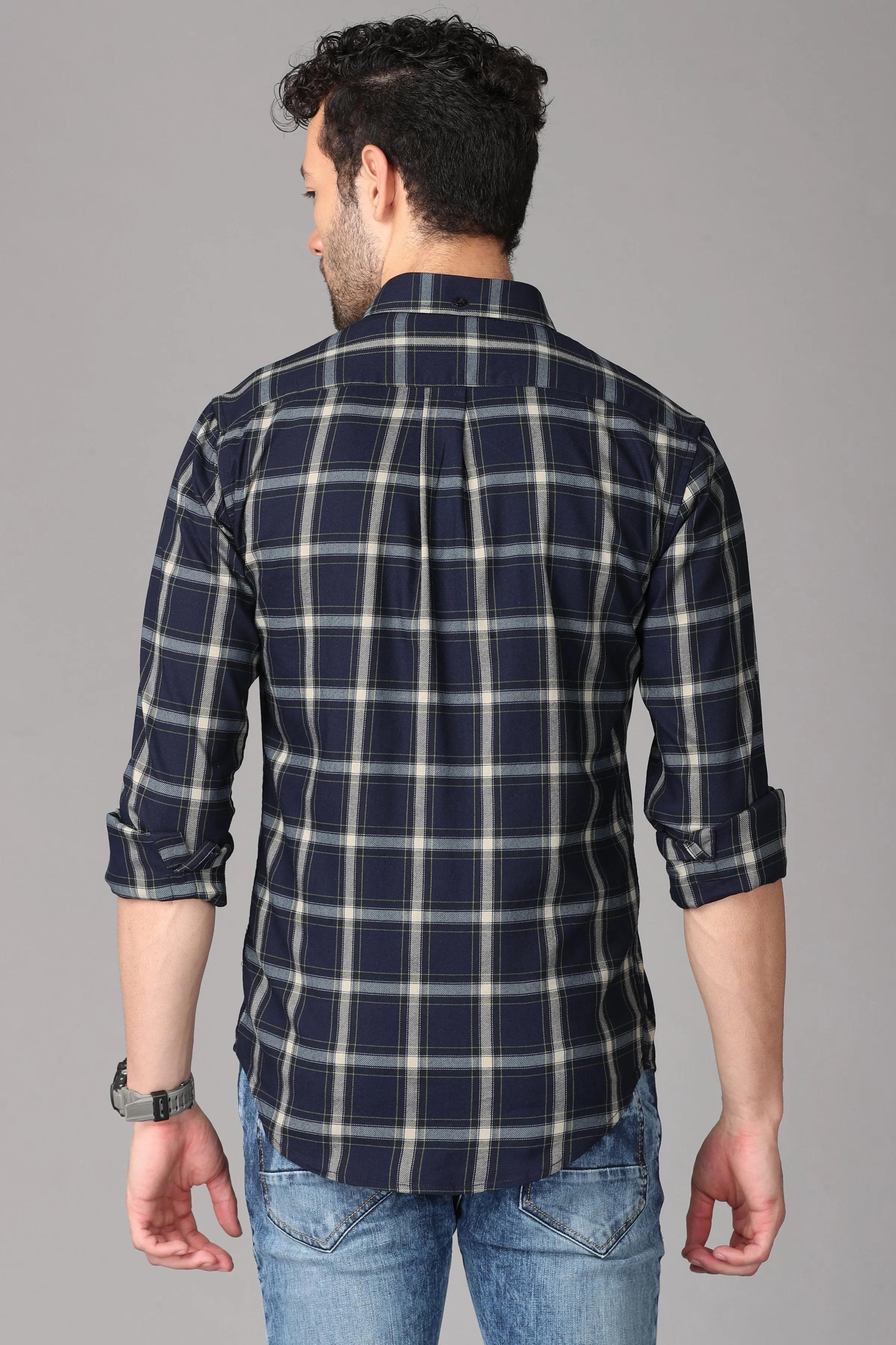 Dark Blue Checks Shirt