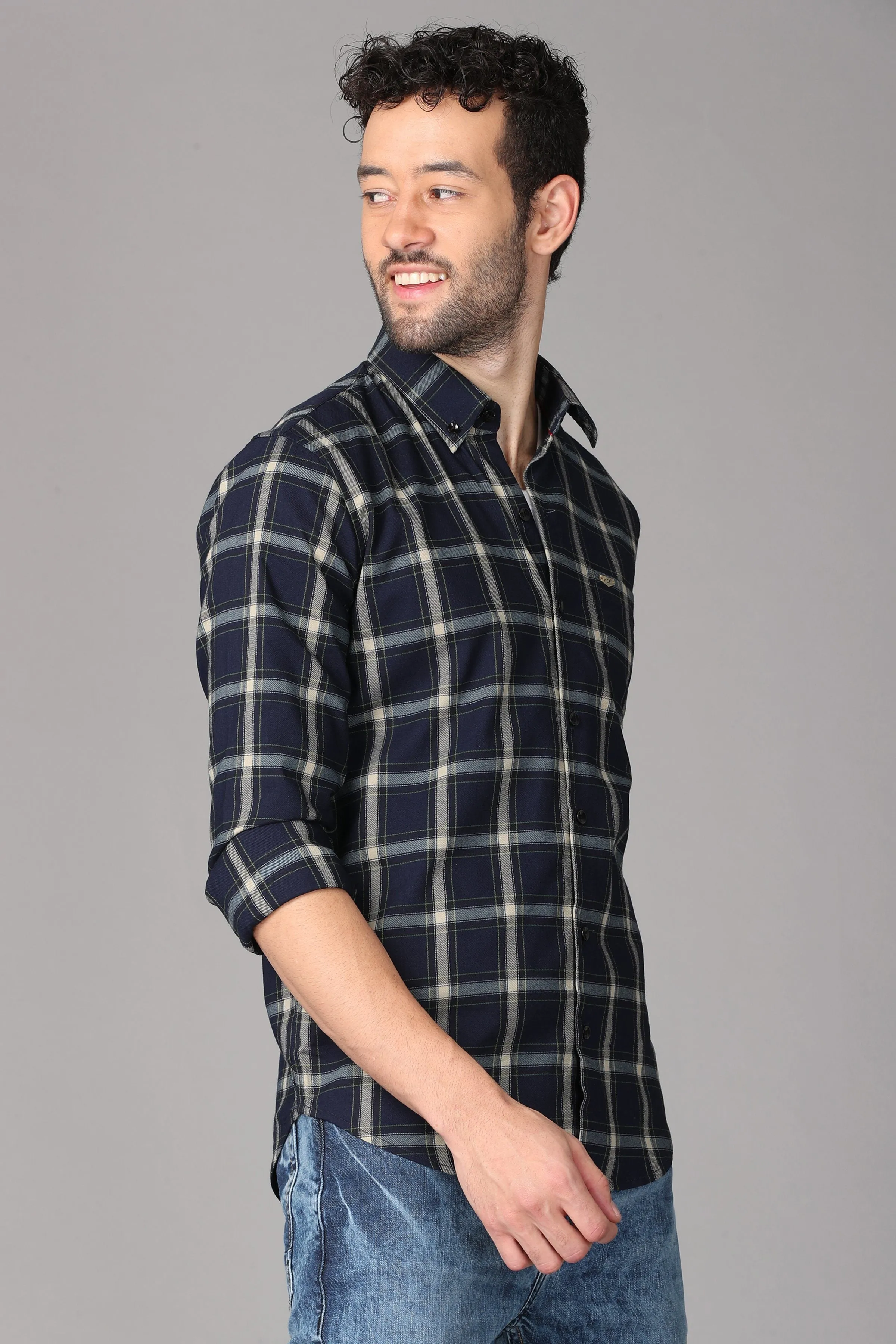 Dark Blue Checks Shirt