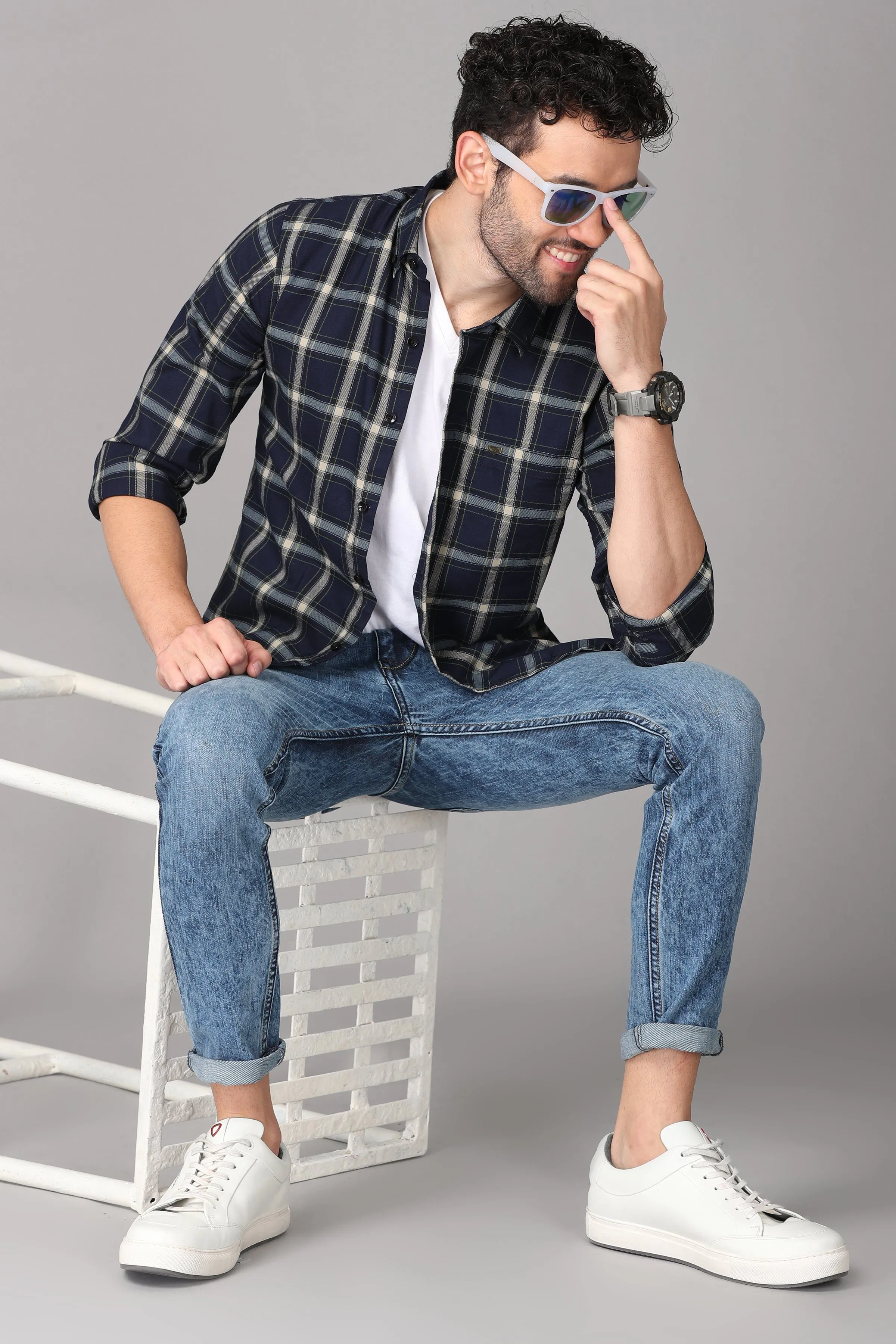 Dark Blue Checks Shirt