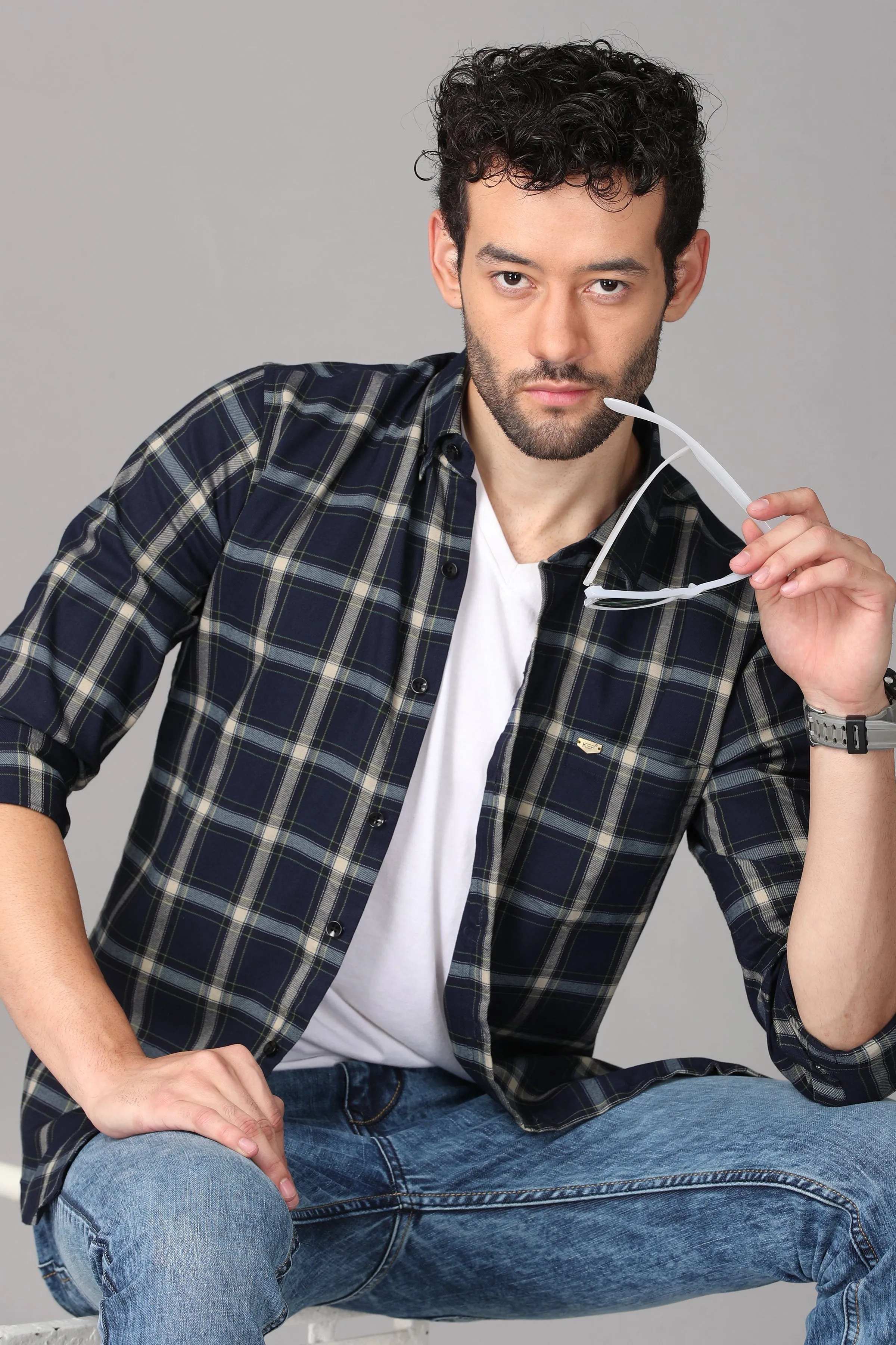 Dark Blue Checks Shirt