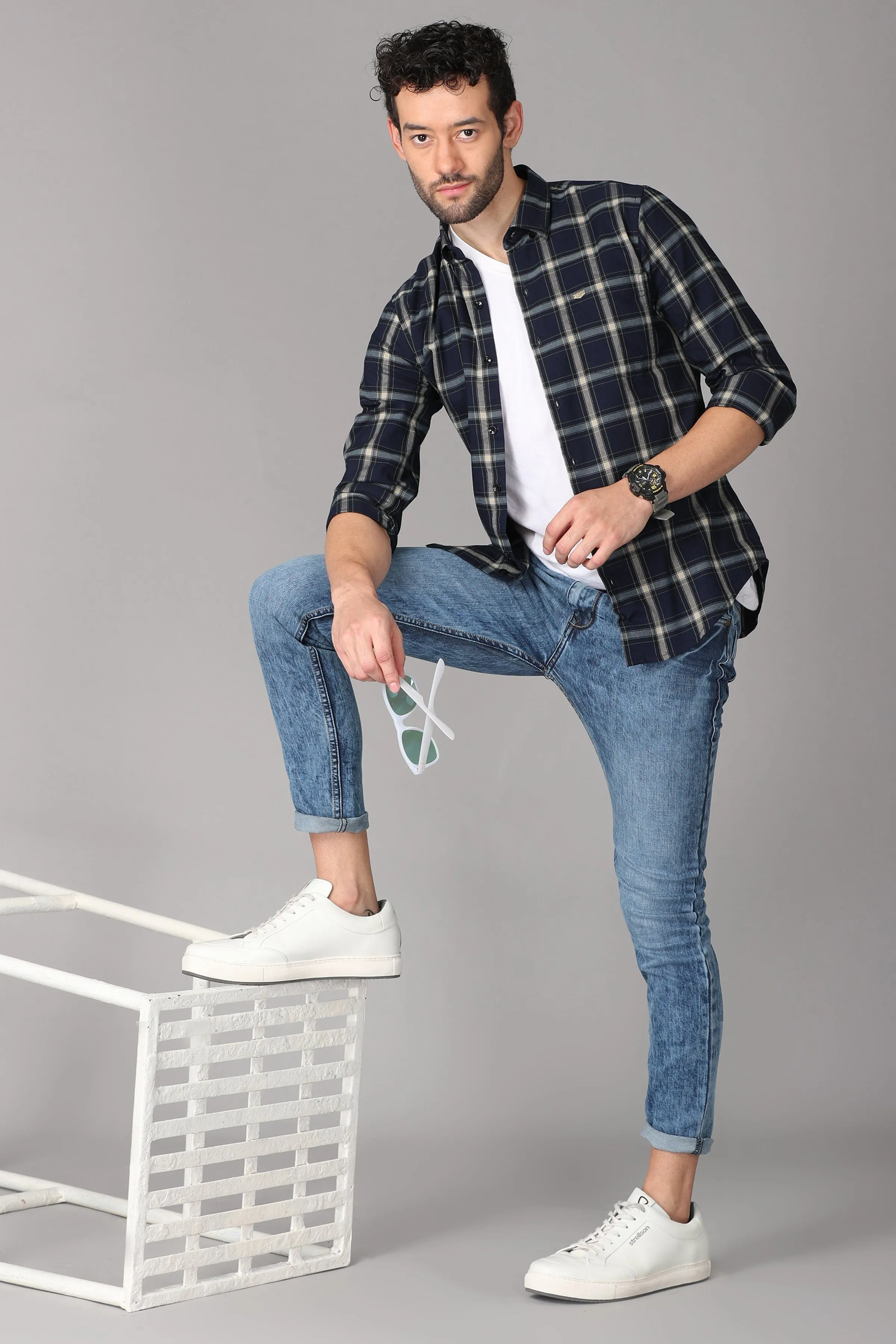 Dark Blue Checks Shirt