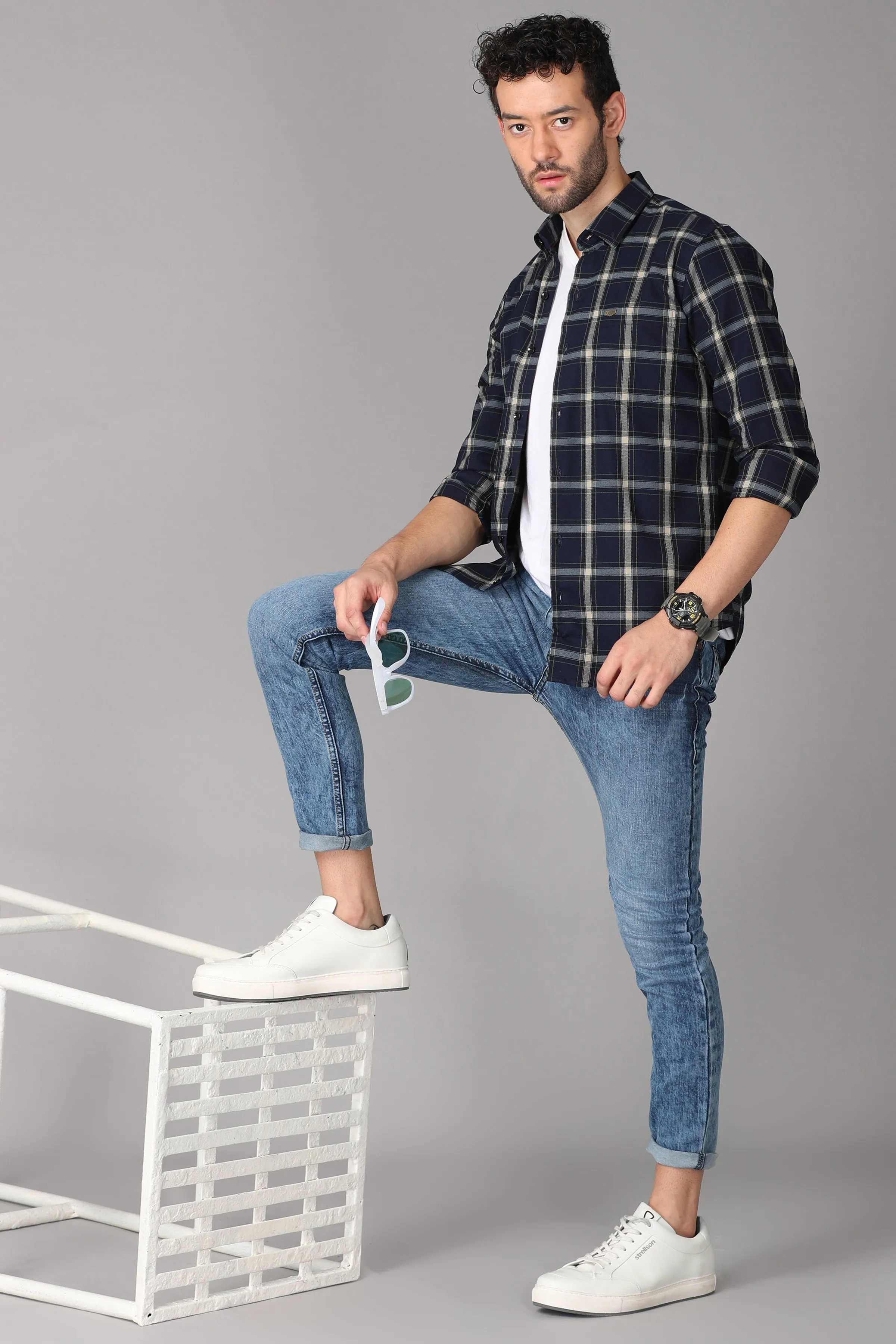 Dark Blue Checks Shirt