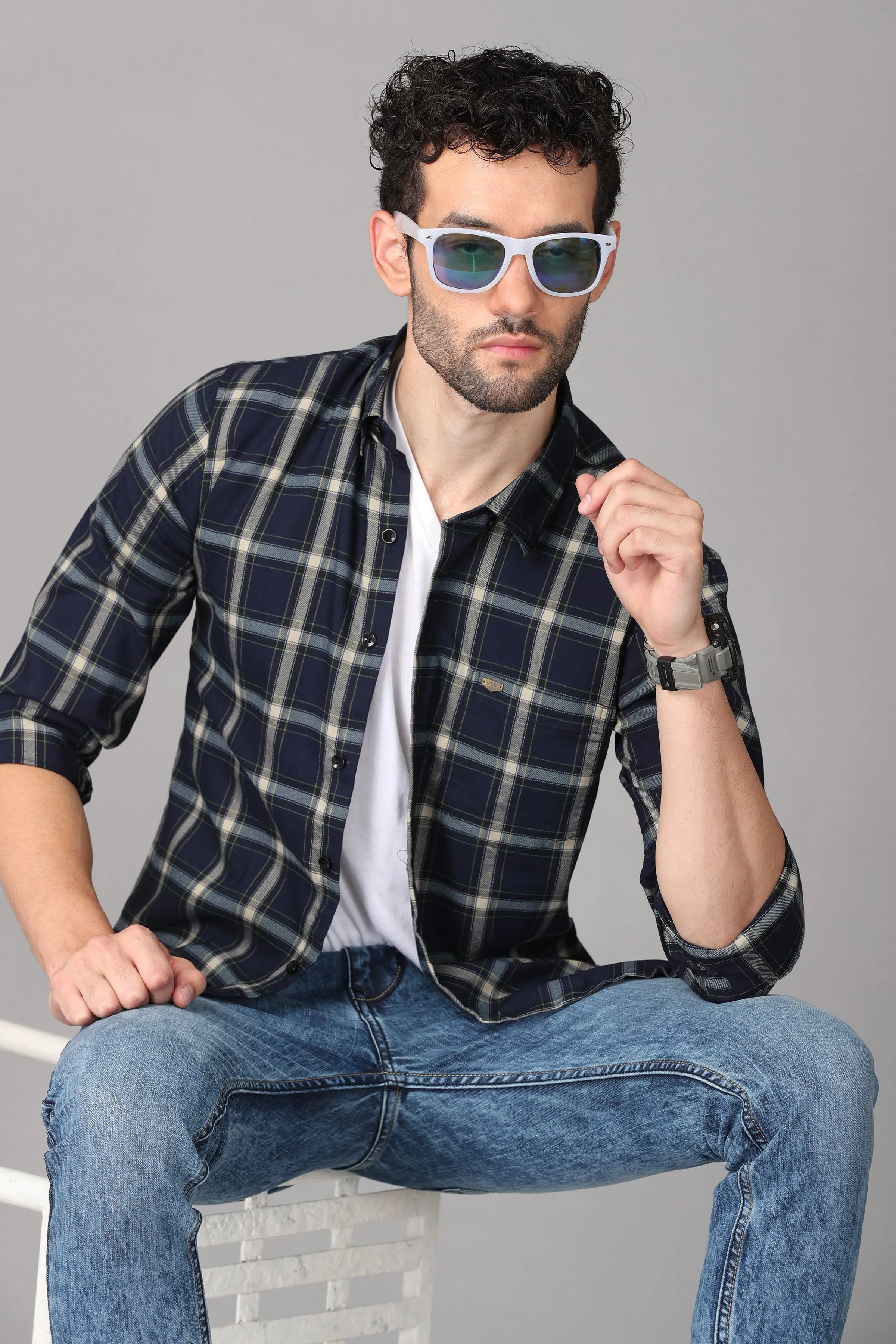 Dark Blue Checks Shirt