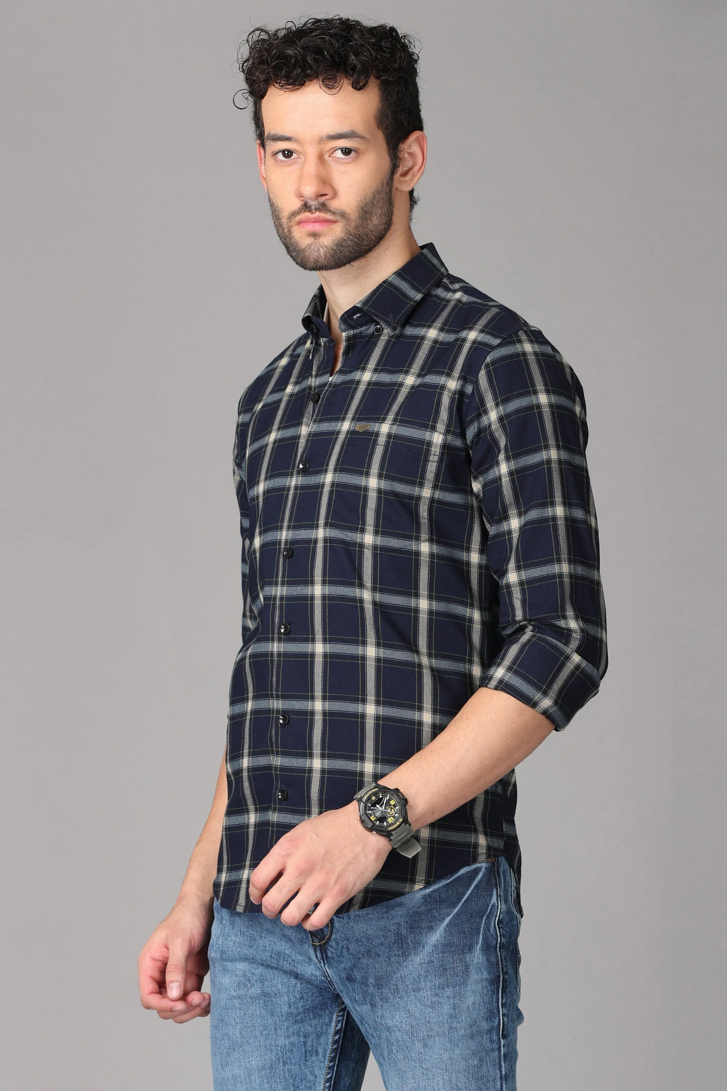 Dark Blue Checks Shirt