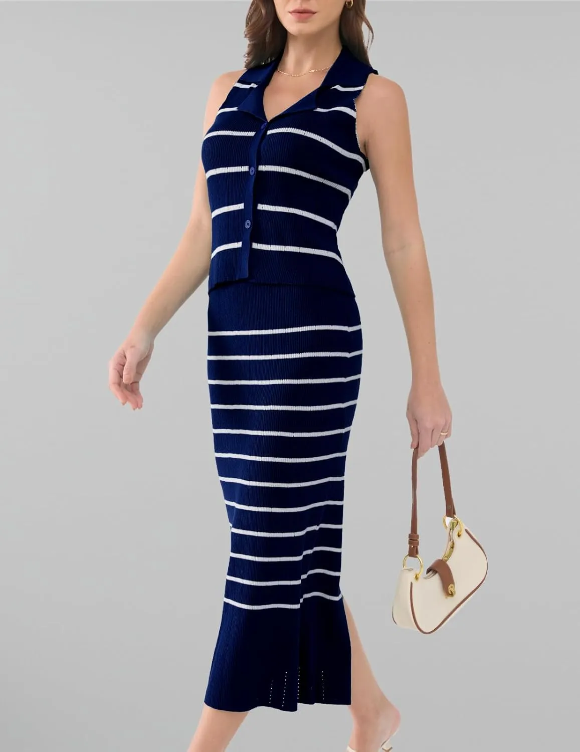 DRESSTELLS Women's 2 Piece Skirt Sets 2025 Summer Outfits Tank Tops and Long Skirts Bodycon Knit Dress Set