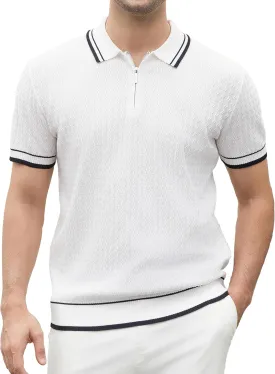 Esabel.C Mens Polo Shirts Short Sleeve Striped Casual Fashion Knit Golf Shirt Regular Fit