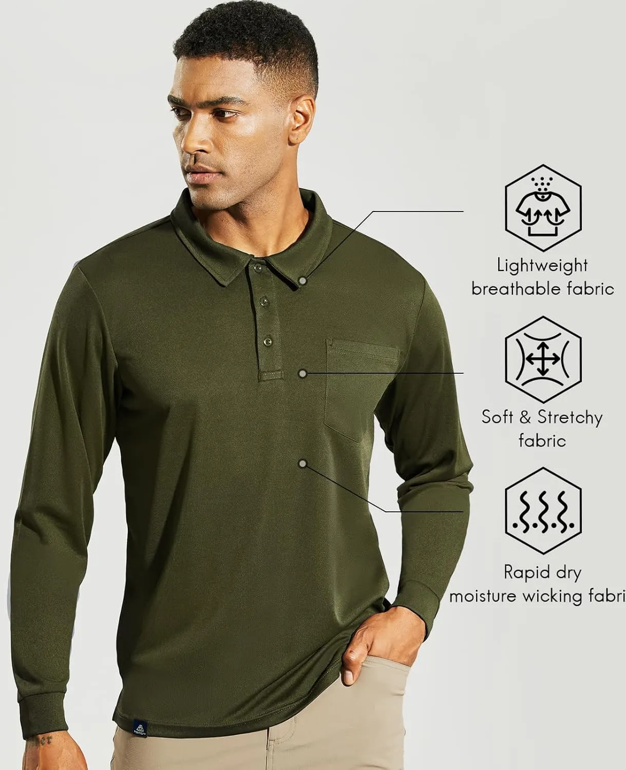 Haimont Men's Polo Shirts Golf Long Sleeve Lightweight Polyester Collared Tshirt Moisture Wicking Regular Fit