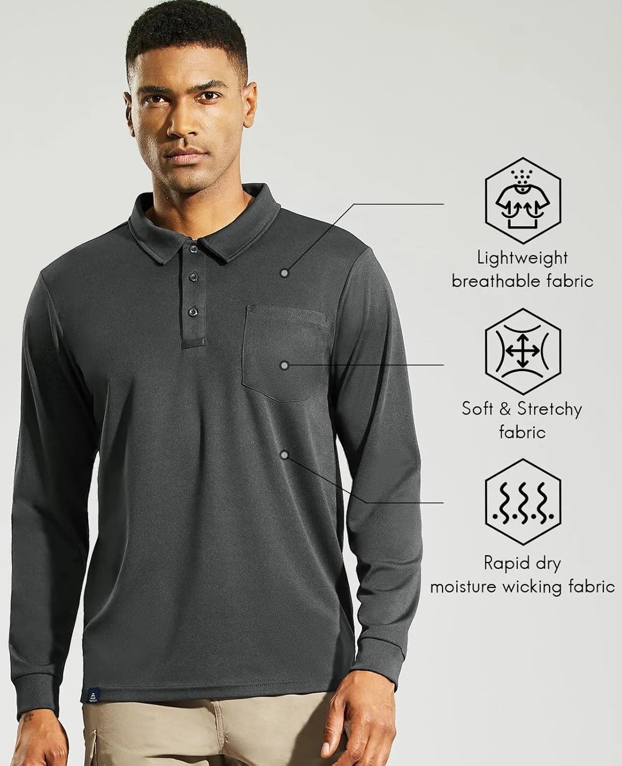 Haimont Men's Polo Shirts Golf Long Sleeve Lightweight Polyester Collared Tshirt Moisture Wicking Regular Fit