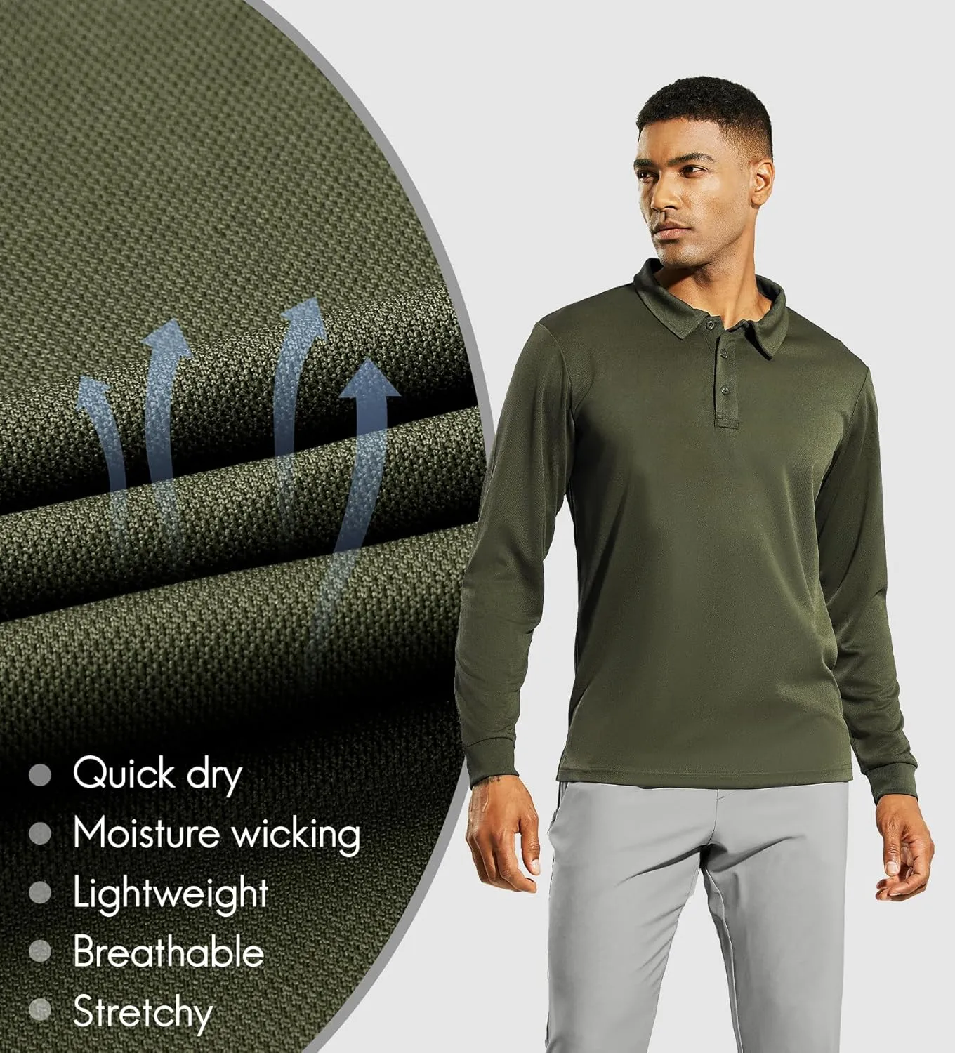 Haimont Men's Polo Shirts Golf Long Sleeve Lightweight Polyester Collared Tshirt Moisture Wicking Regular Fit