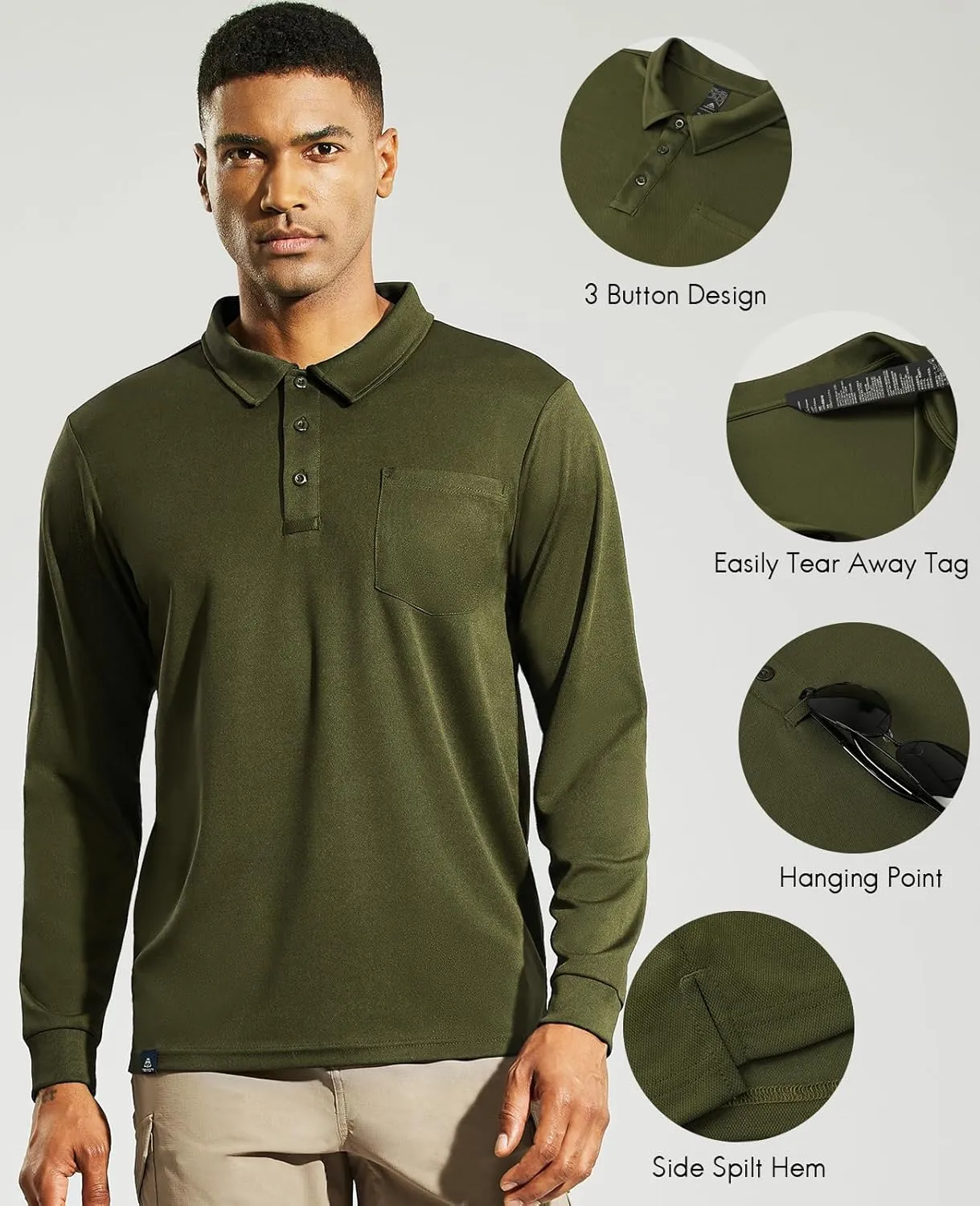 Haimont Men's Polo Shirts Golf Long Sleeve Lightweight Polyester Collared Tshirt Moisture Wicking Regular Fit