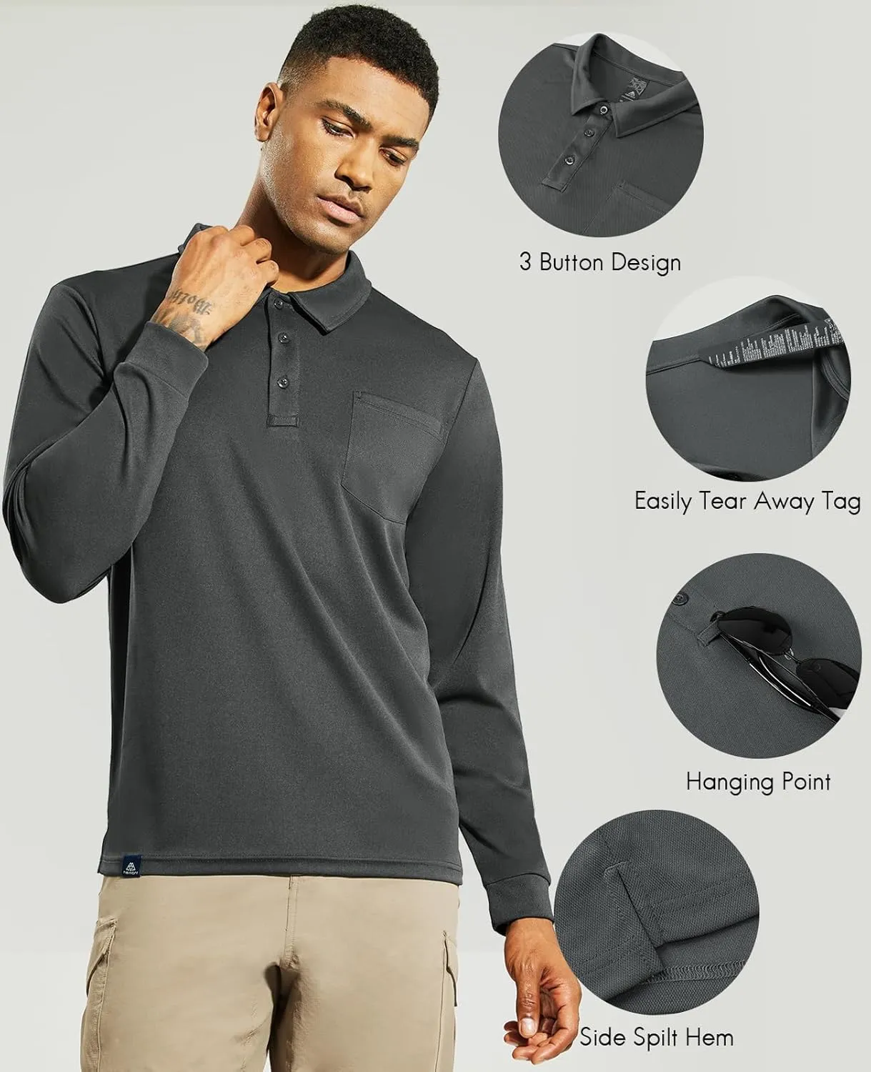 Haimont Men's Polo Shirts Golf Long Sleeve Lightweight Polyester Collared Tshirt Moisture Wicking Regular Fit