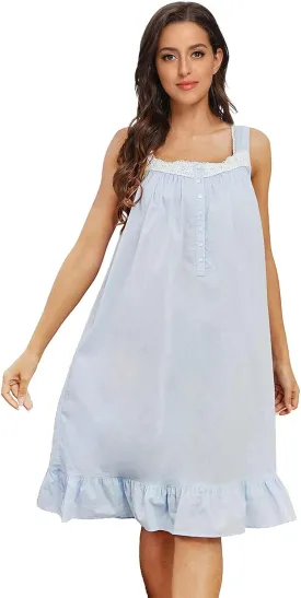 IZZY   TOBY Lightweight Cotton Nightgowns for Women Sleeveless Cotton Nightgown Mid-Calf Ladies Nightdress