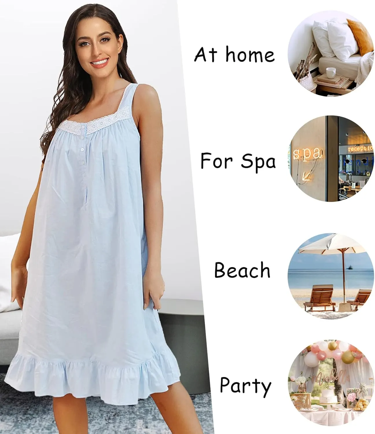 IZZY   TOBY Lightweight Cotton Nightgowns for Women Sleeveless Cotton Nightgown Mid-Calf Ladies Nightdress