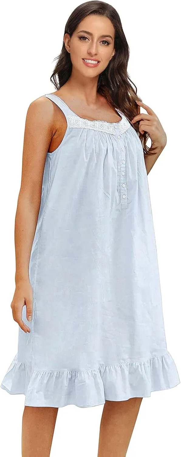 IZZY   TOBY Lightweight Cotton Nightgowns for Women Sleeveless Cotton Nightgown Mid-Calf Ladies Nightdress