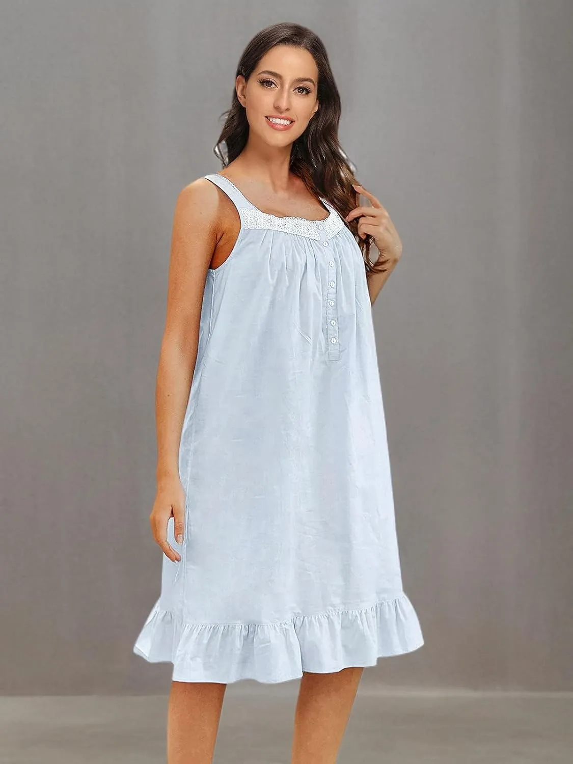 IZZY   TOBY Lightweight Cotton Nightgowns for Women Sleeveless Cotton Nightgown Mid-Calf Ladies Nightdress