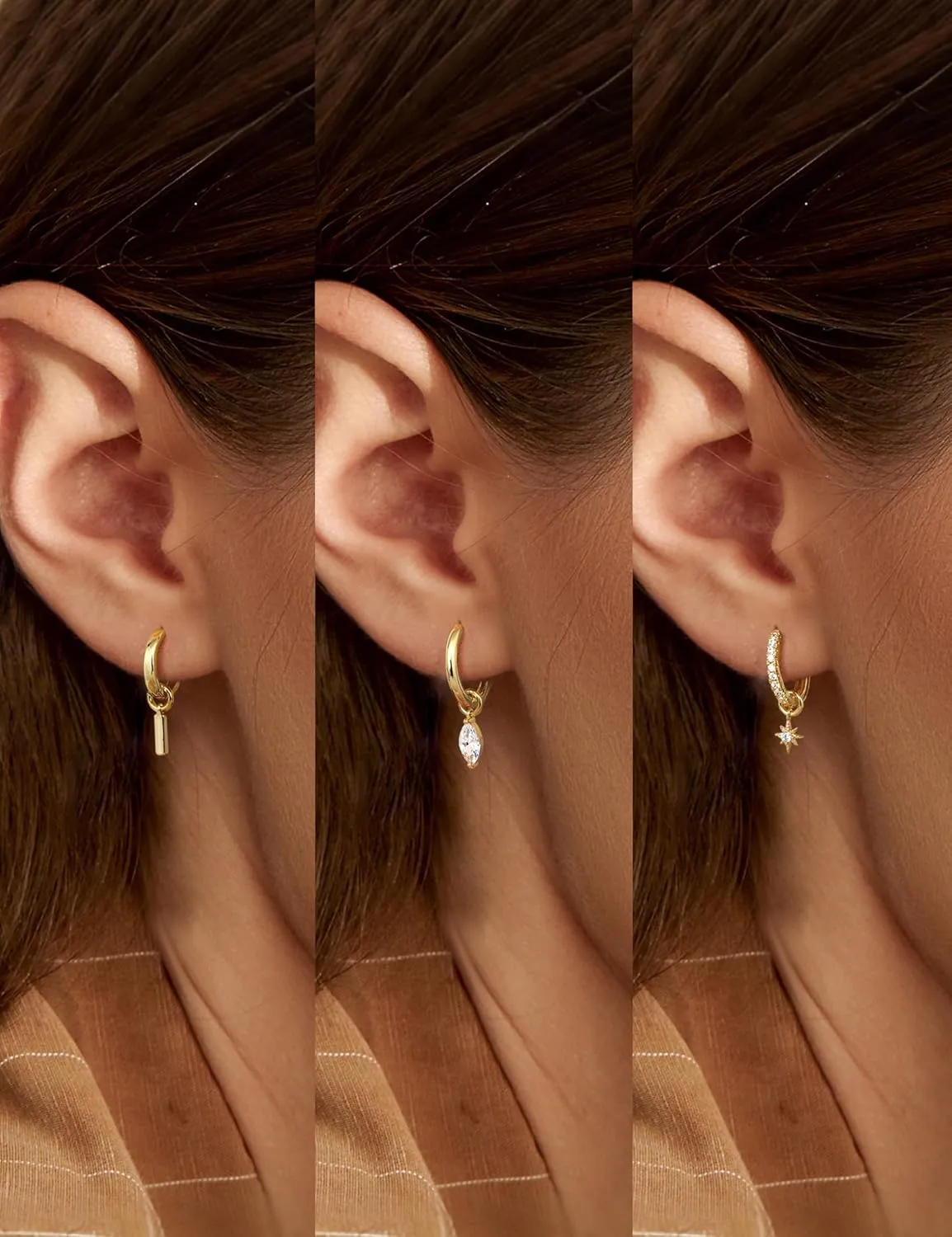 JeryWe Gold Small Hoop Earrings for Women  Hypoallergenic 14K Gold Plated Hoop Cartilage Earring Stacks Gold with Dainty Dangle Charm Non Tarnish Huggie Hoops Earrings for Cartilage Tragus Piercing Jewelry