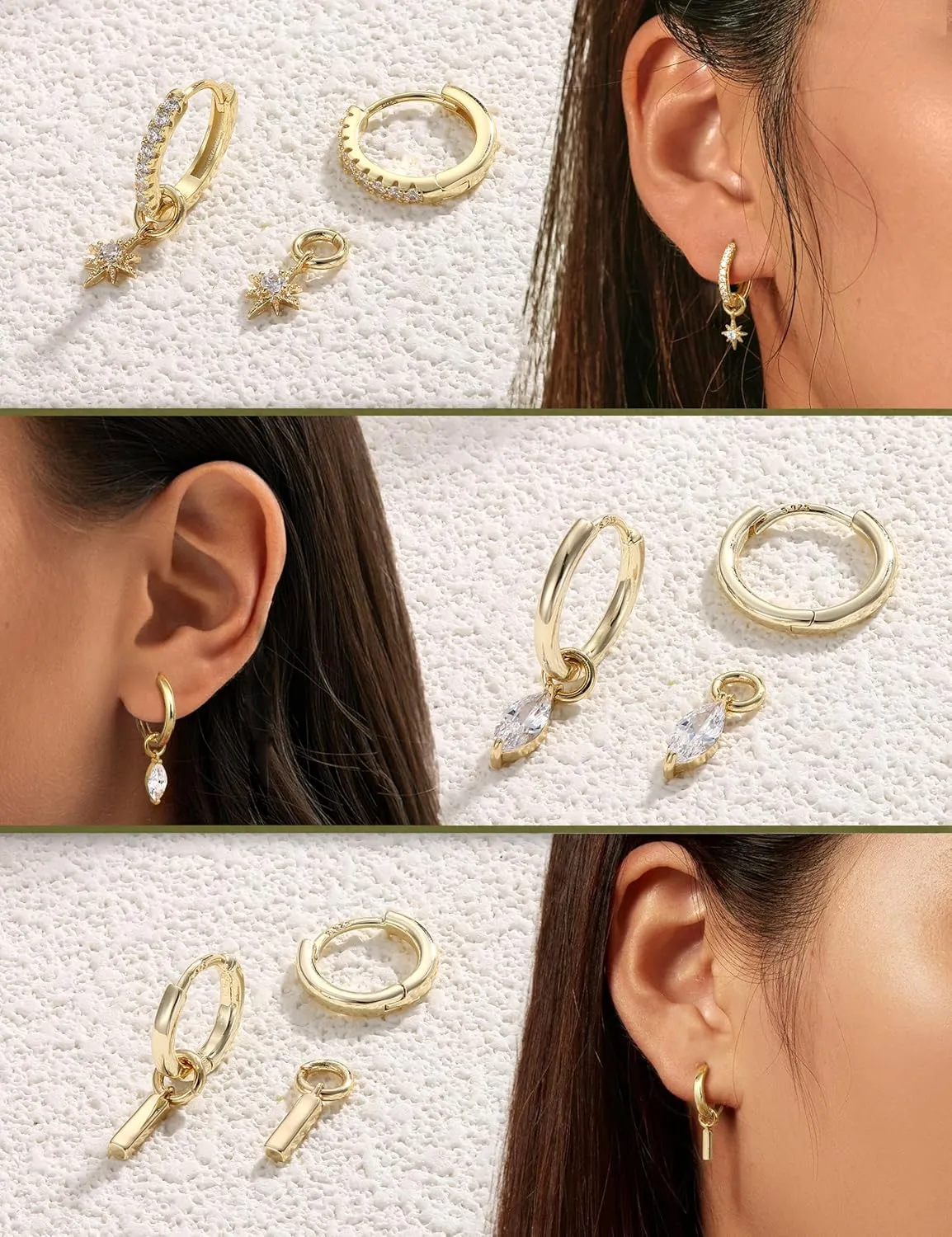 JeryWe Gold Small Hoop Earrings for Women  Hypoallergenic 14K Gold Plated Hoop Cartilage Earring Stacks Gold with Dainty Dangle Charm Non Tarnish Huggie Hoops Earrings for Cartilage Tragus Piercing Jewelry