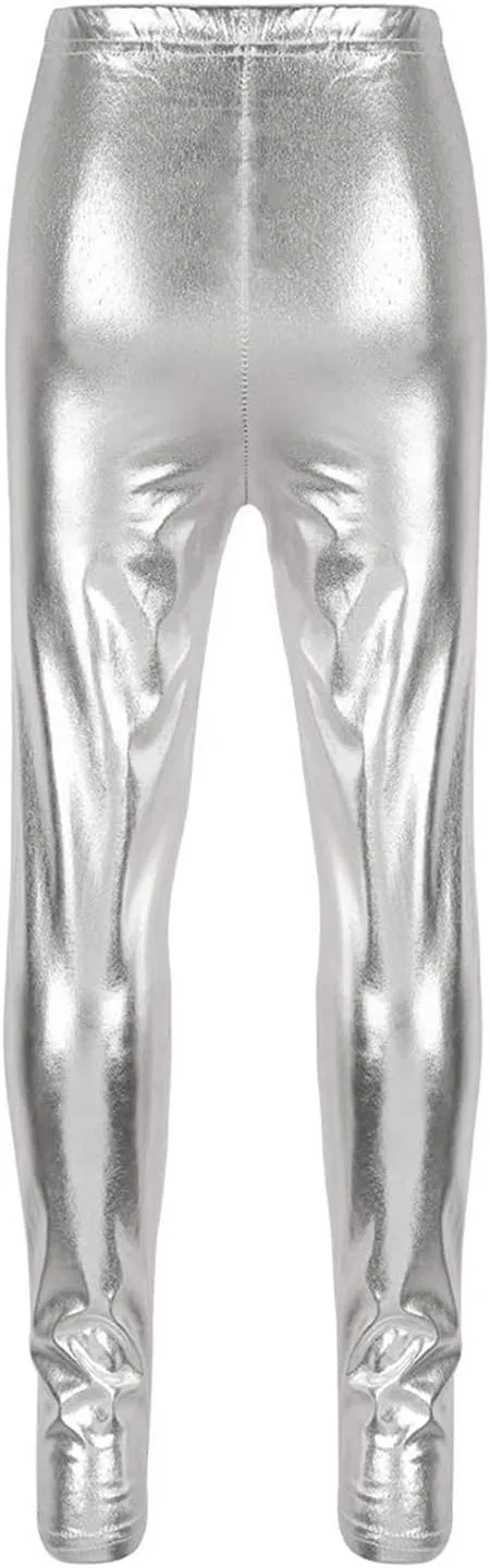 Kids Girls Boys Shiny Metallic Dance Tights Pants Jazz Hip Hop Dancing Street Athletic Leggings Dancewear