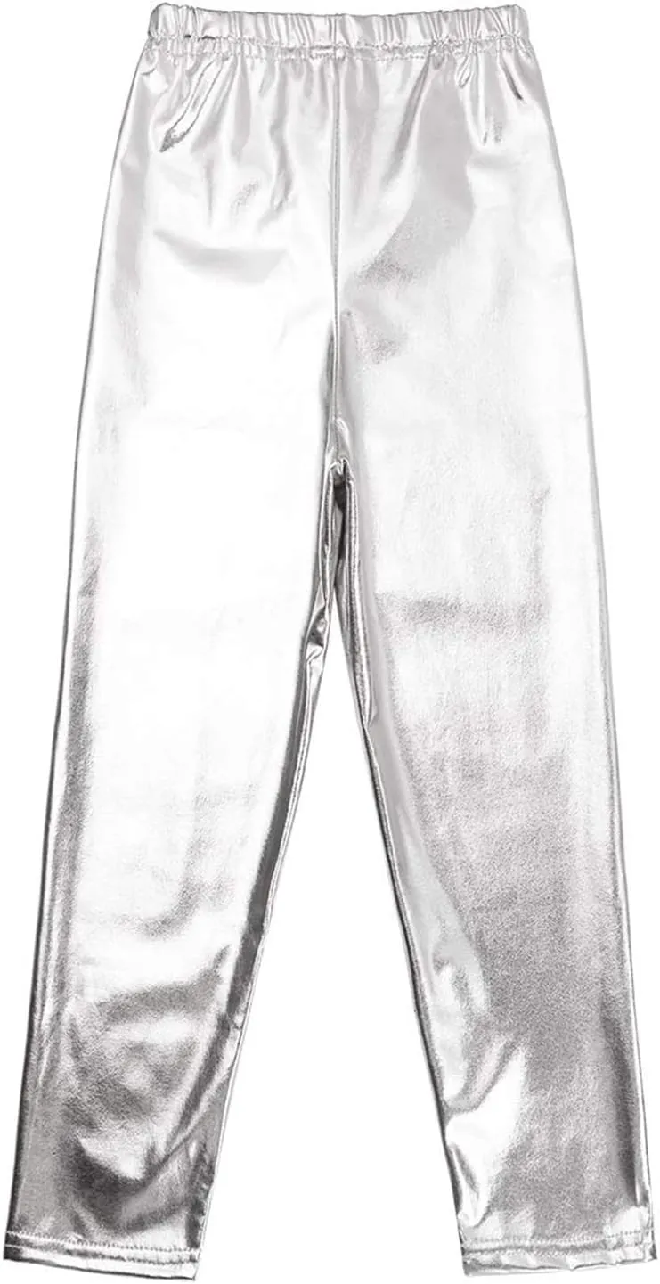Kids Girls Boys Shiny Metallic Dance Tights Pants Jazz Hip Hop Dancing Street Athletic Leggings Dancewear