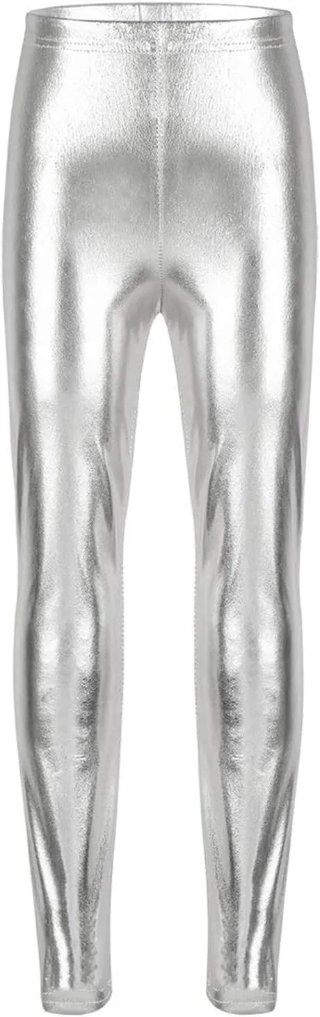 Kids Girls Boys Shiny Metallic Dance Tights Pants Jazz Hip Hop Dancing Street Athletic Leggings Dancewear