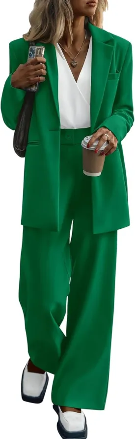 KIRUNDO Women's 2025 Spring Fall 2 Piece Blazer Set Casual Loose Long Blazer Jackets and Dressy Wide Leg Pant Suits Pockets