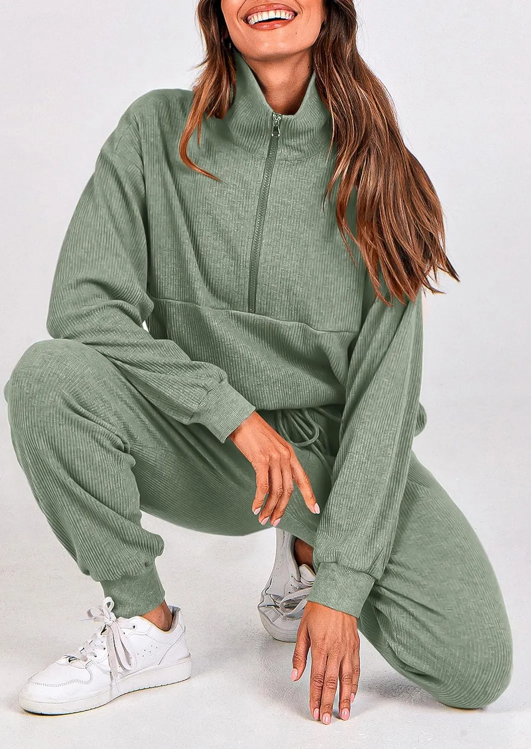 PRETTYGARDEN Womens 2 Piece Sweatsuits Set Long Sleeve Half Zip Pullover Sweatshirt Joggers Sweatpants Fall Outfits Tracksuit