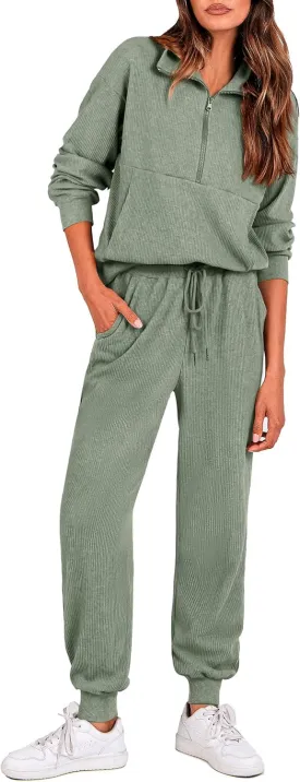 PRETTYGARDEN Womens 2 Piece Sweatsuits Set Long Sleeve Half Zip Pullover Sweatshirt Joggers Sweatpants Fall Outfits Tracksuit