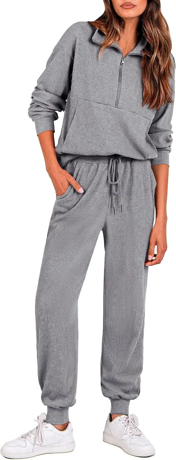 PRETTYGARDEN Womens 2 Piece Sweatsuits Set Long Sleeve Half Zip Pullover Sweatshirt Joggers Sweatpants Fall Outfits Tracksuit