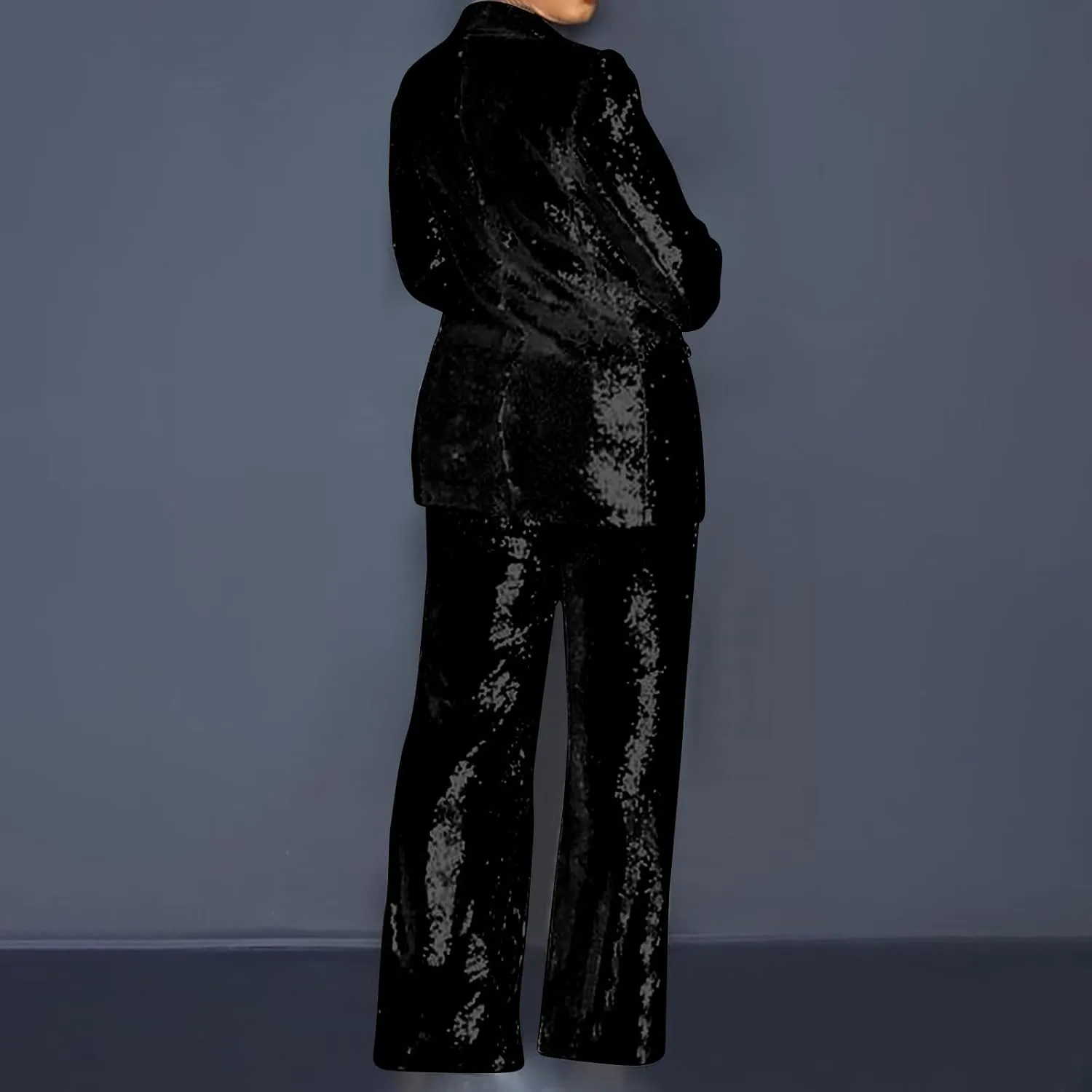 Sequins Blazer Sets for Women 2 Piece Set Slim Fit Long Sleeve Open Front Pant Suits Sparkly Disco Party Outfits