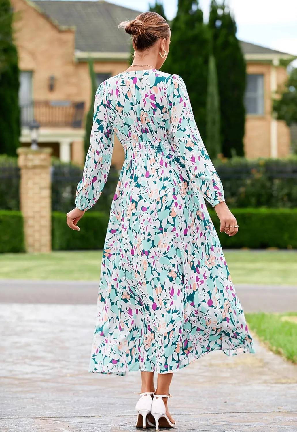 Sissyaki Women's Long Sleeve Boho Floral Maxi Dress Summer Fall Wedding Guest Dress