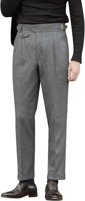 Snoly Men's Winter Retro Woolen Gurkha Pant Straight Flat Front Chino High Waist Tapered Leg Rolled Pants,Two Styles