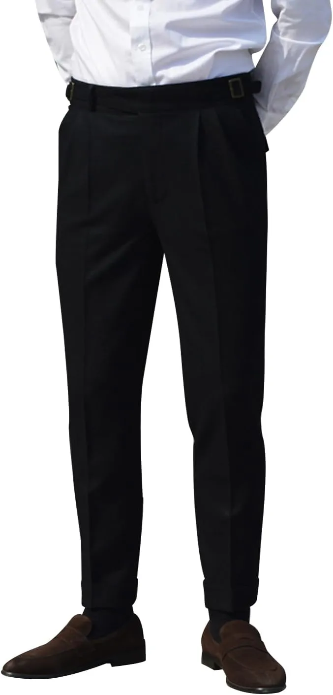 Snoly Men's Winter Retro Woolen Gurkha Pant Straight Flat Front Chino High Waist Tapered Leg Rolled Pants,Two Styles