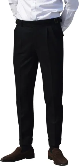Snoly Men's Winter Retro Woolen Gurkha Pant Straight Flat Front Chino High Waist Tapered Leg Rolled Pants,Two Styles