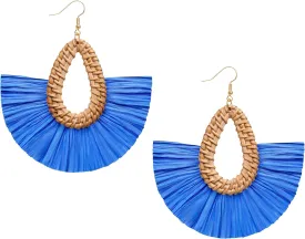 Statement Raffia Tassel Earrings Boho Summer Beach Earrings Lightweight Straw Wicker Dangle Drop Earrings Trendy Rattan Fringe Jewelry for Women