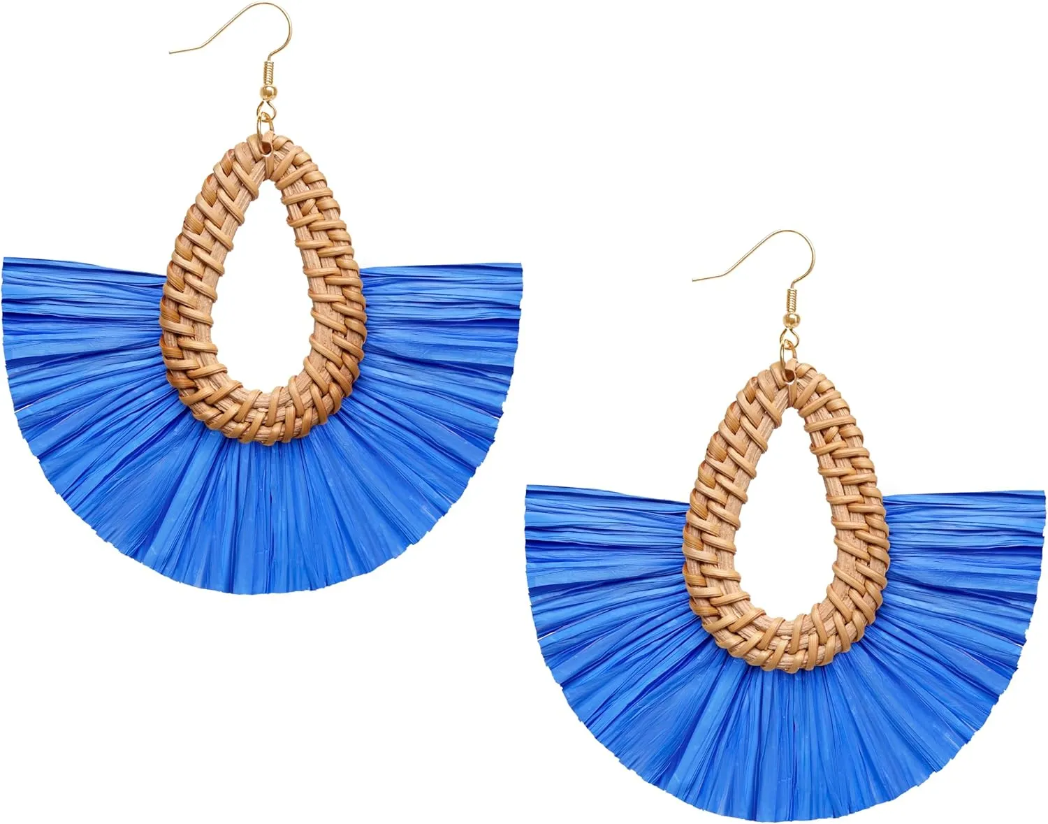 Statement Raffia Tassel Earrings Boho Summer Beach Earrings Lightweight Straw Wicker Dangle Drop Earrings Trendy Rattan Fringe Jewelry for Women