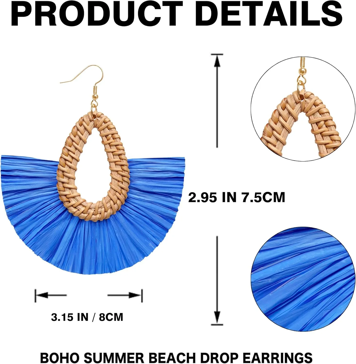 Statement Raffia Tassel Earrings Boho Summer Beach Earrings Lightweight Straw Wicker Dangle Drop Earrings Trendy Rattan Fringe Jewelry for Women