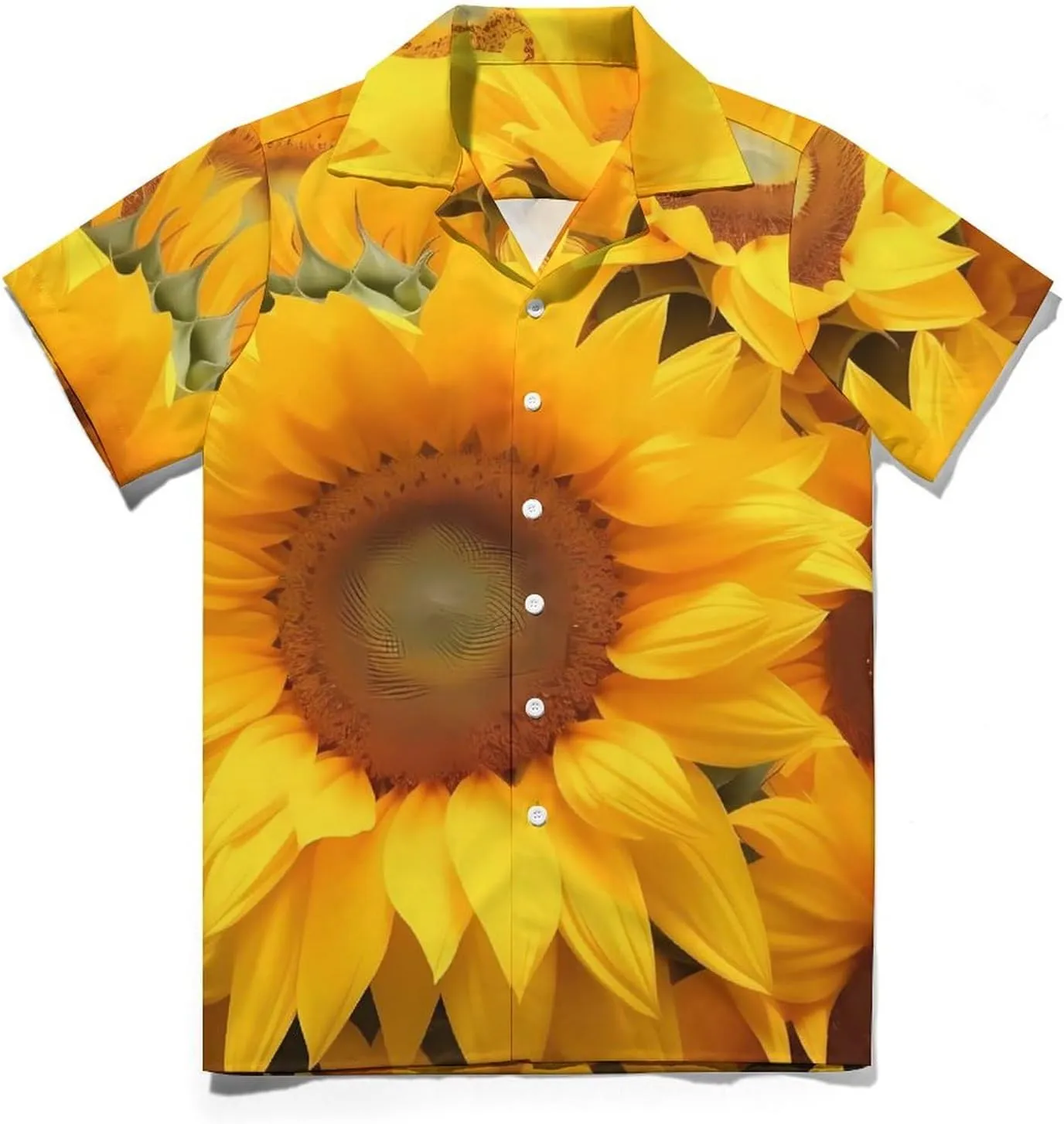 Sunflower Print Cuban Collar Shirt Classic Design for Comfort and Style